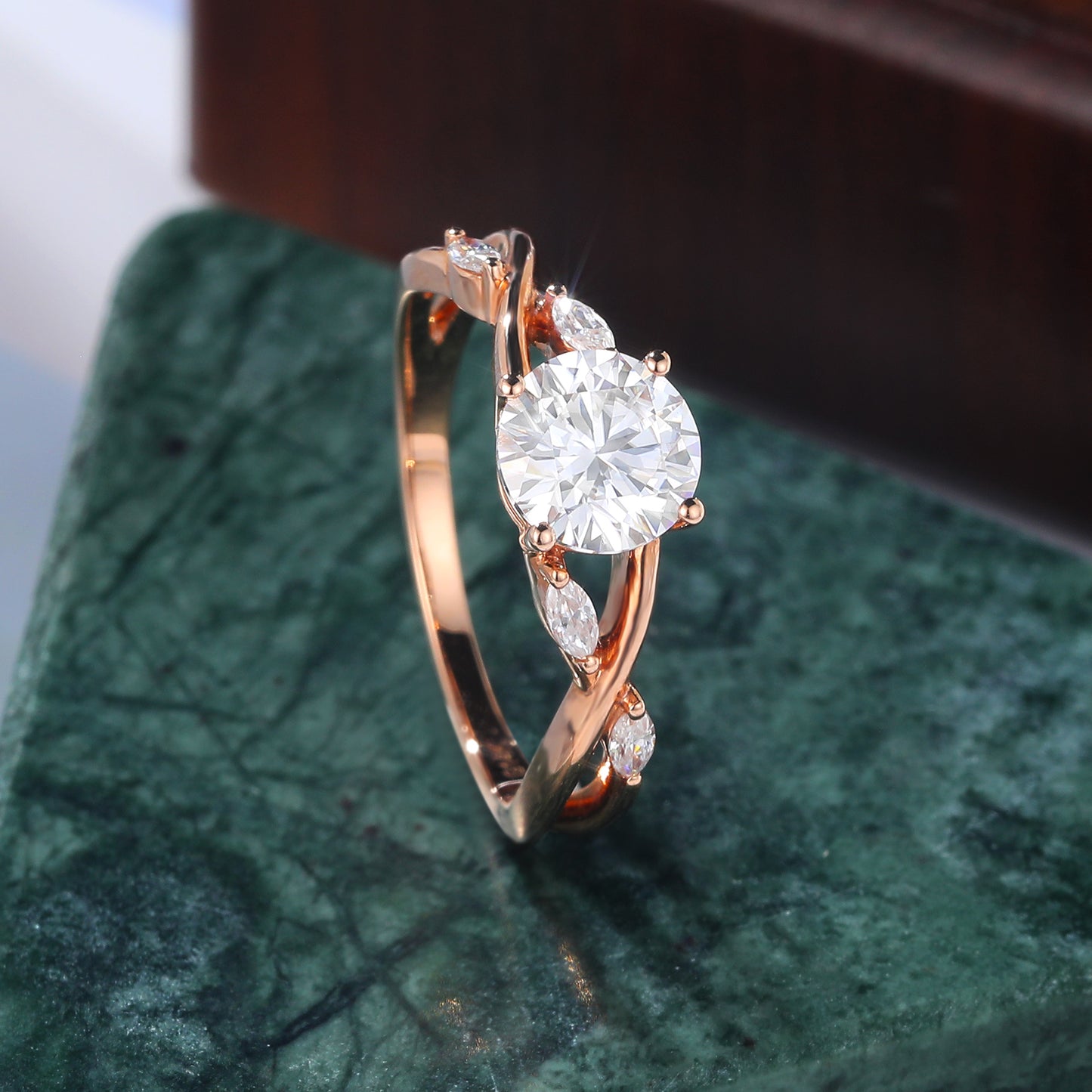 1.0CT Round cut moissanite rose gold engagement Ring. S925/10k/14k/18k.