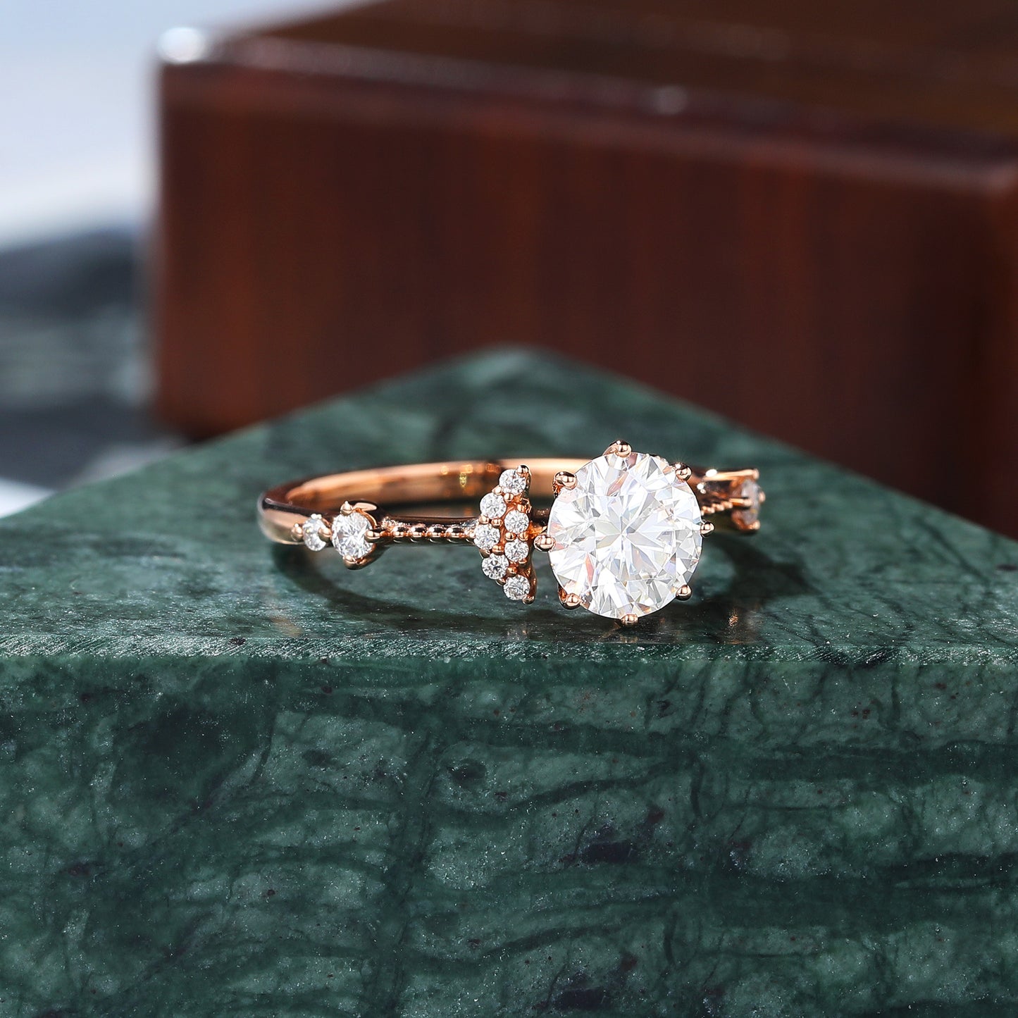 1.0CT Round cut moissanite rose gold engagement Ring.
