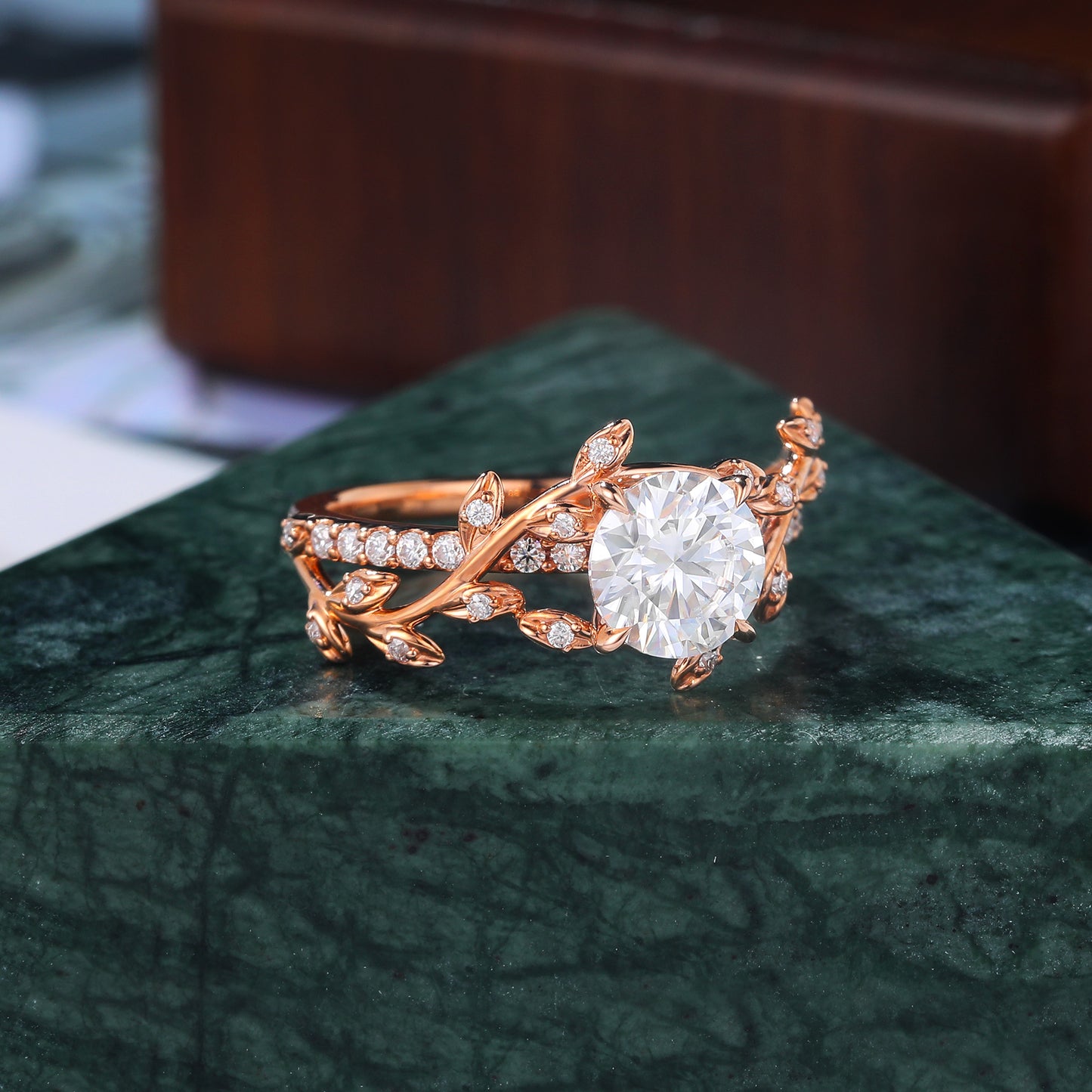 7.0mm Round cut moissanite rose gold engagement Ring.