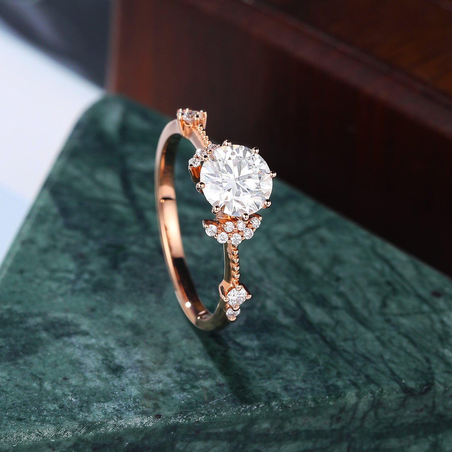 1.0CT Round cut moissanite rose gold engagement Ring.