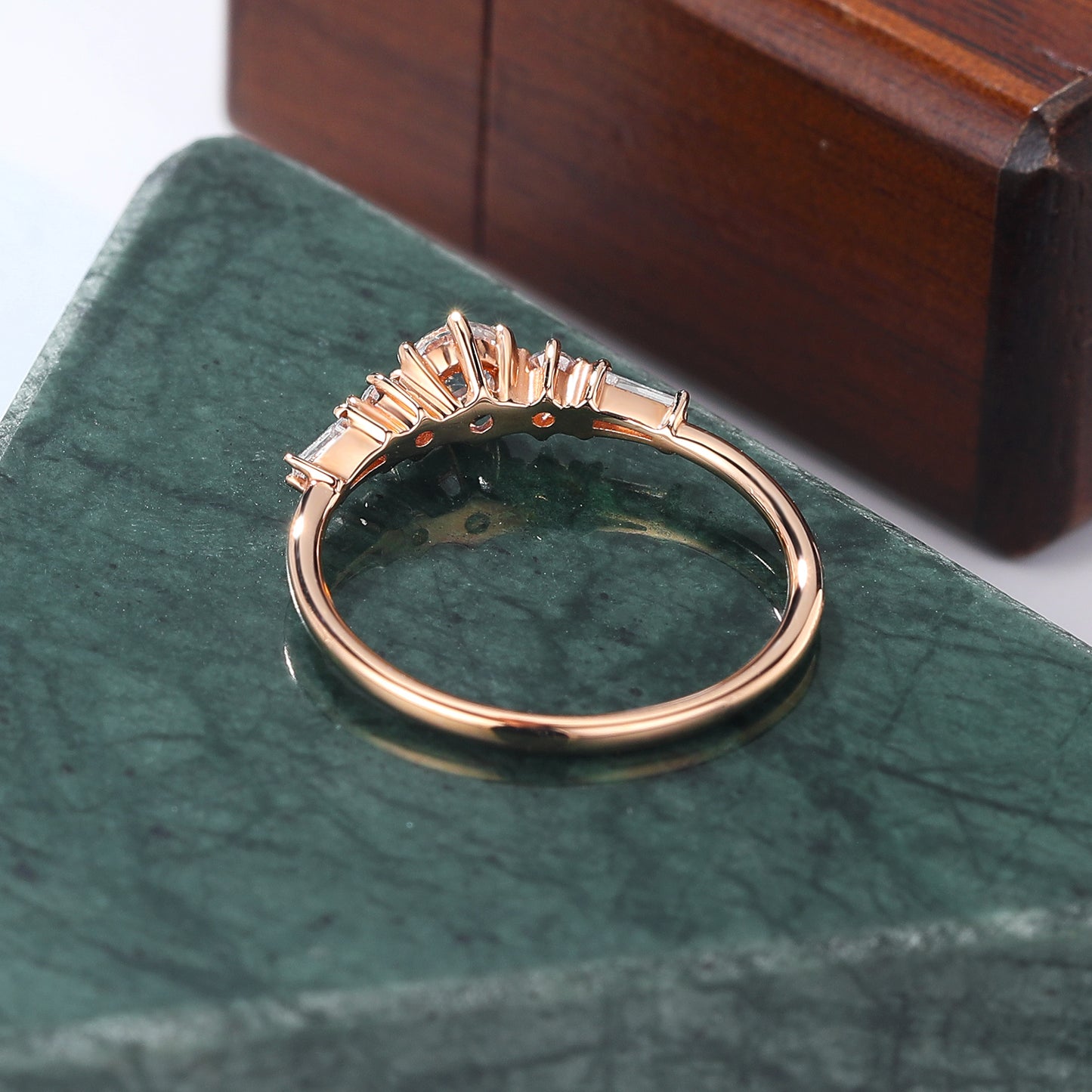 Round cut Moonstone rose gold engagement Ring.