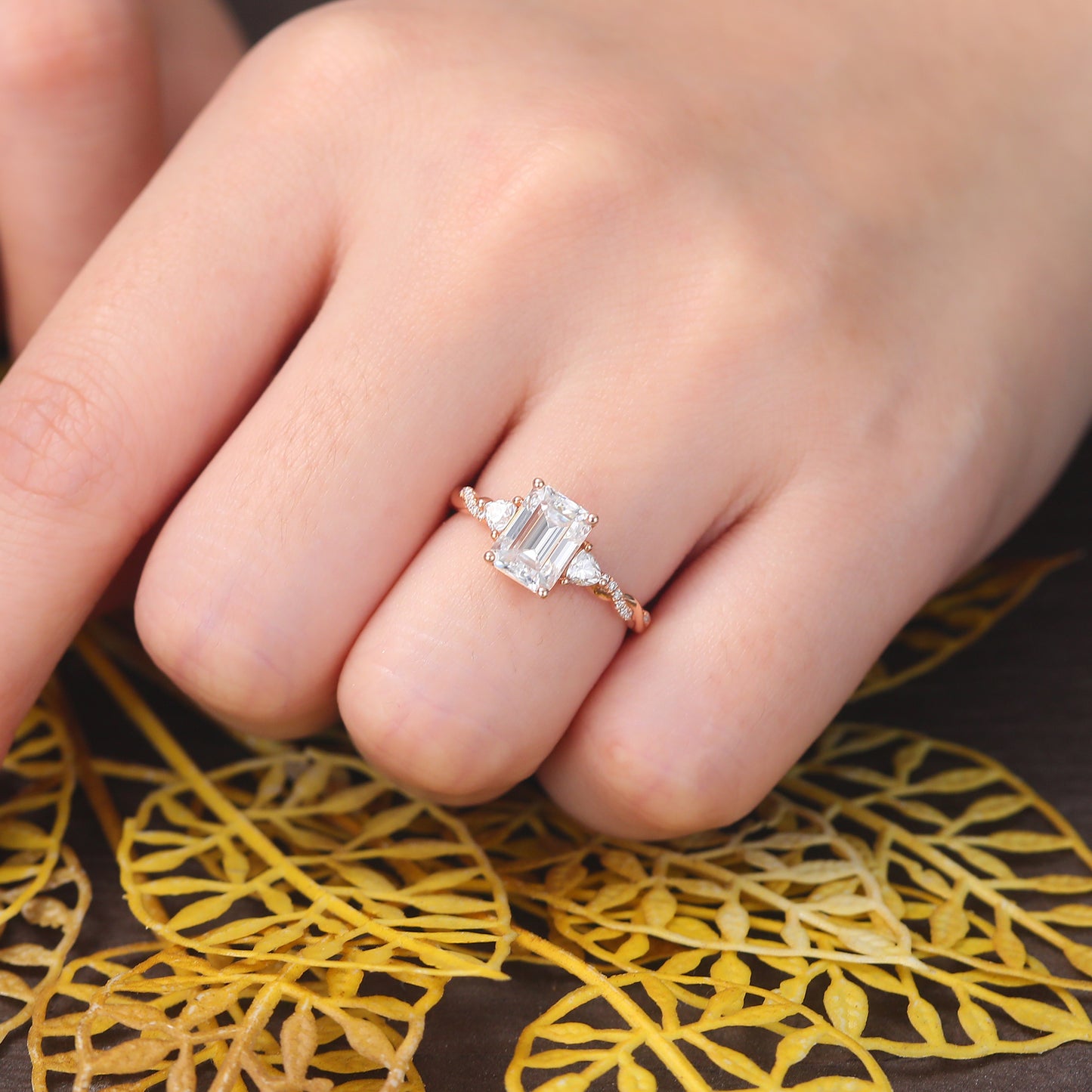 1.6ct Emerald cut Lab grown diamond rose gold engagement Ring.