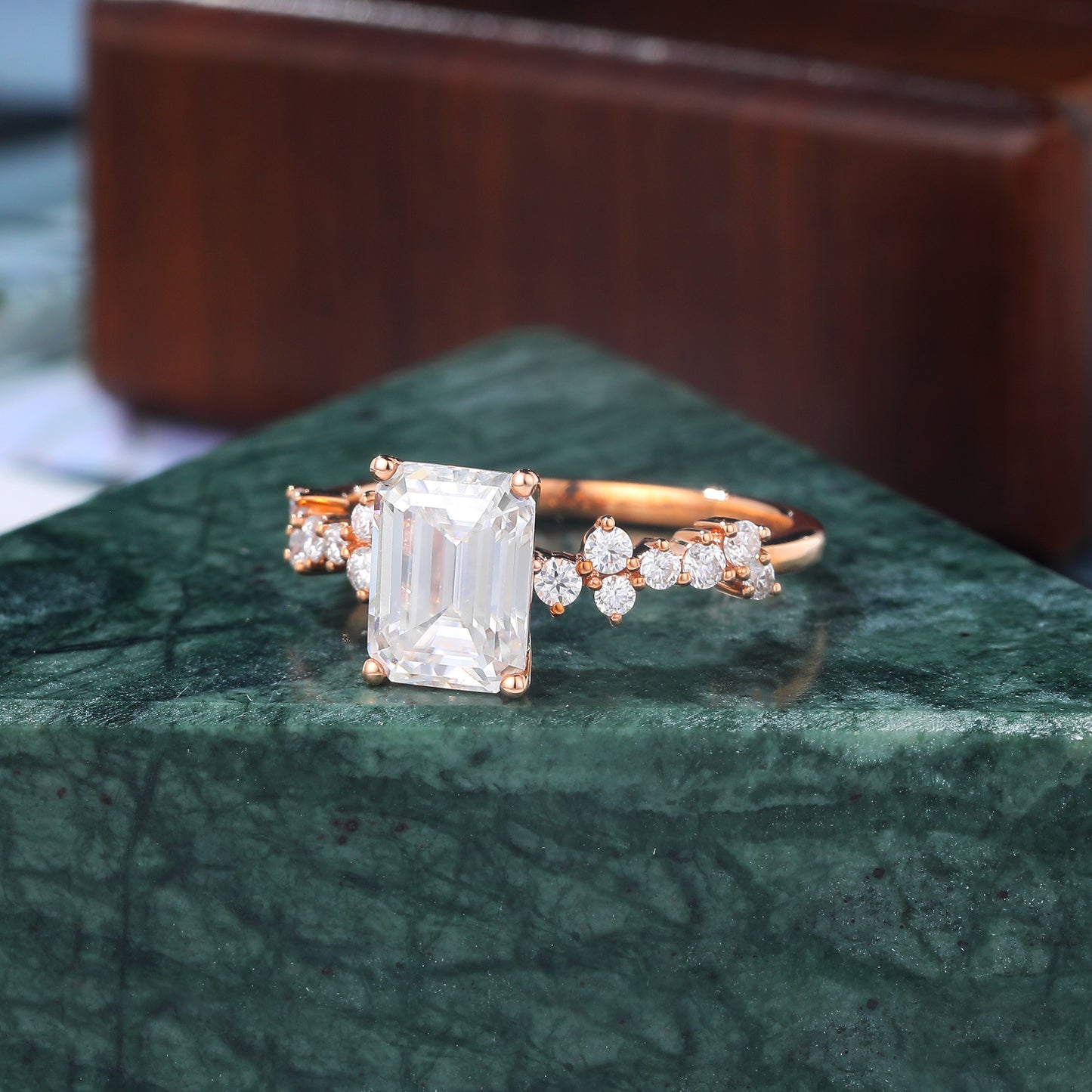 1.6ct Emerald cut Lab grown diamond rose gold engagement Ring.
