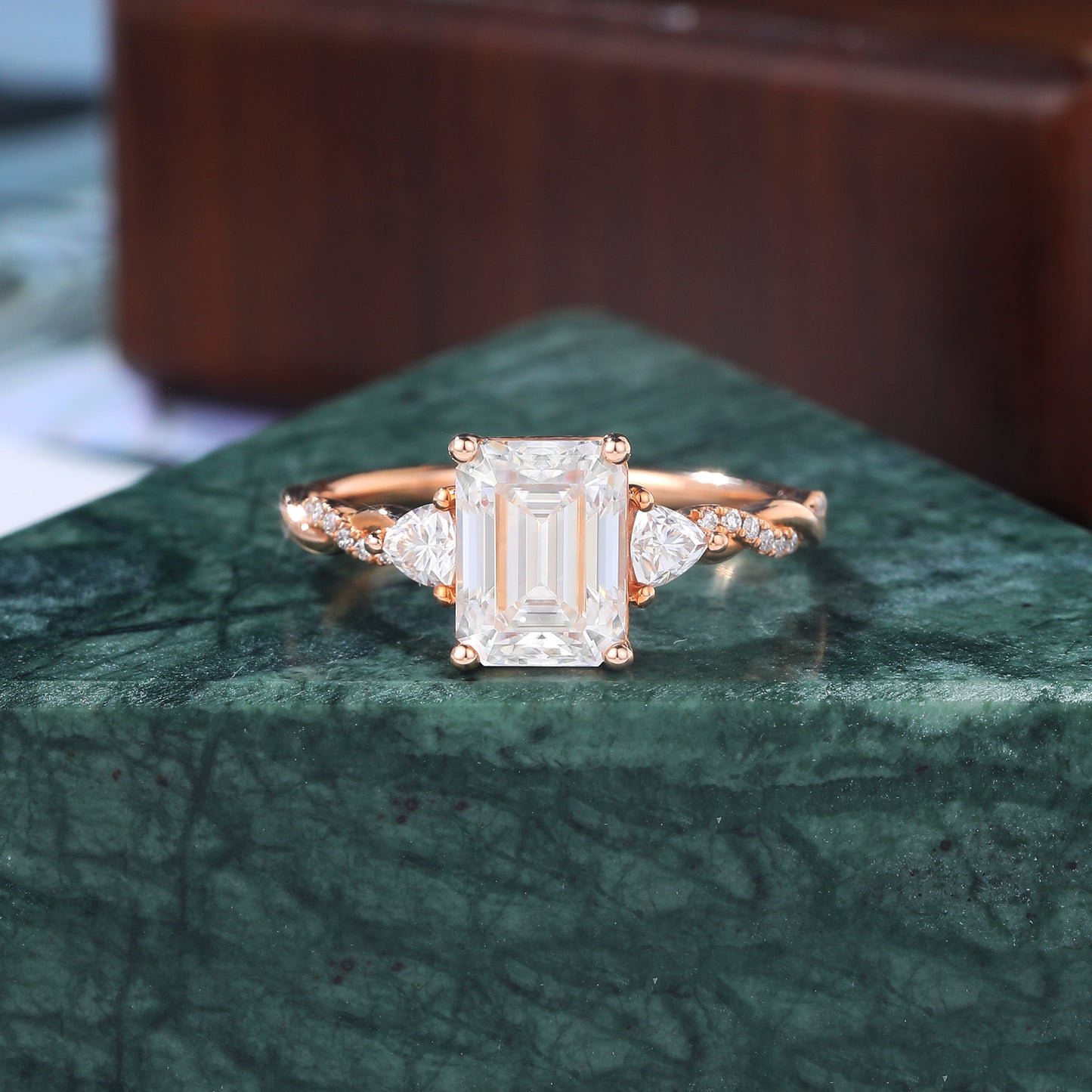 1.6ct Emerald cut Lab grown diamond rose gold engagement Ring.