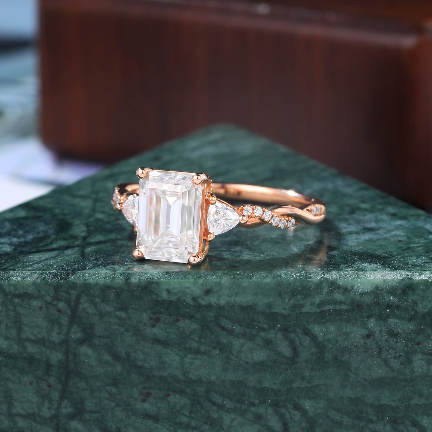 1.6ct Emerald cut Lab grown diamond rose gold engagement Ring.