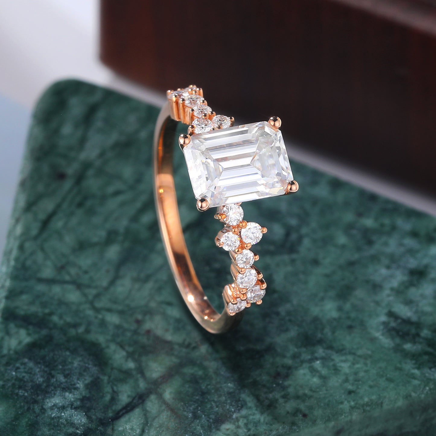 1.6ct Emerald cut Lab grown diamond rose gold engagement Ring.