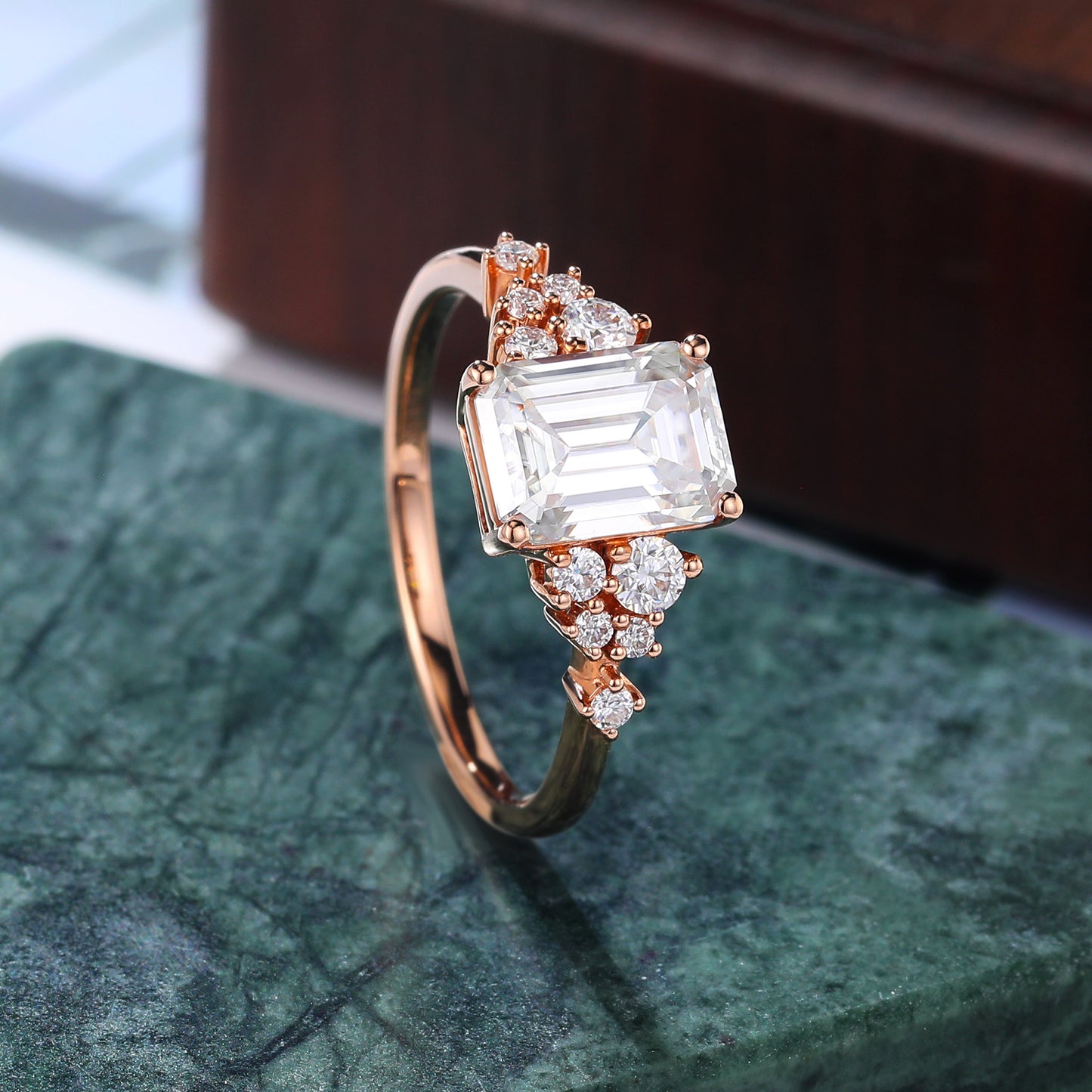 Emerald cut Lab-grown Diamond engagement ring vintage rose gold ring .10k /14k/18k