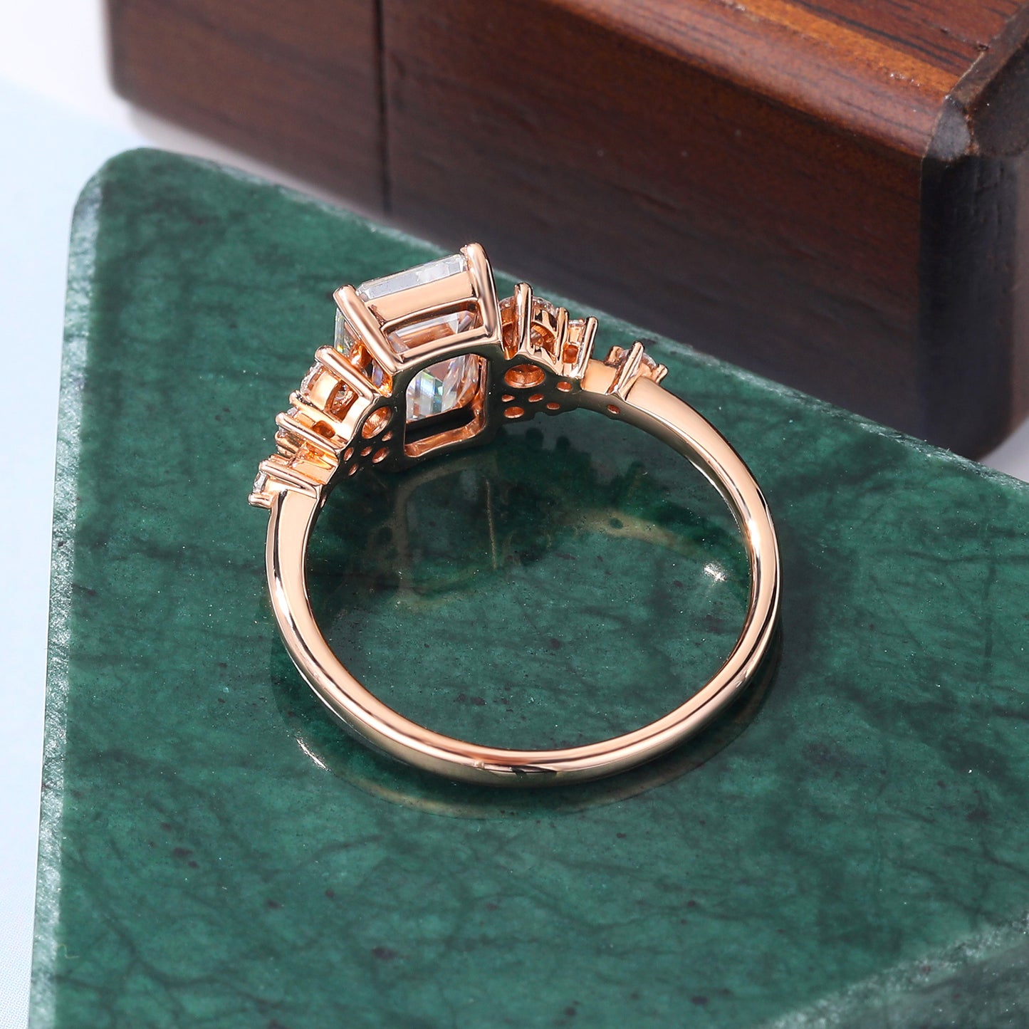 Emerald cut Lab-grown Diamond engagement ring vintage rose gold ring .10k /14k/18k