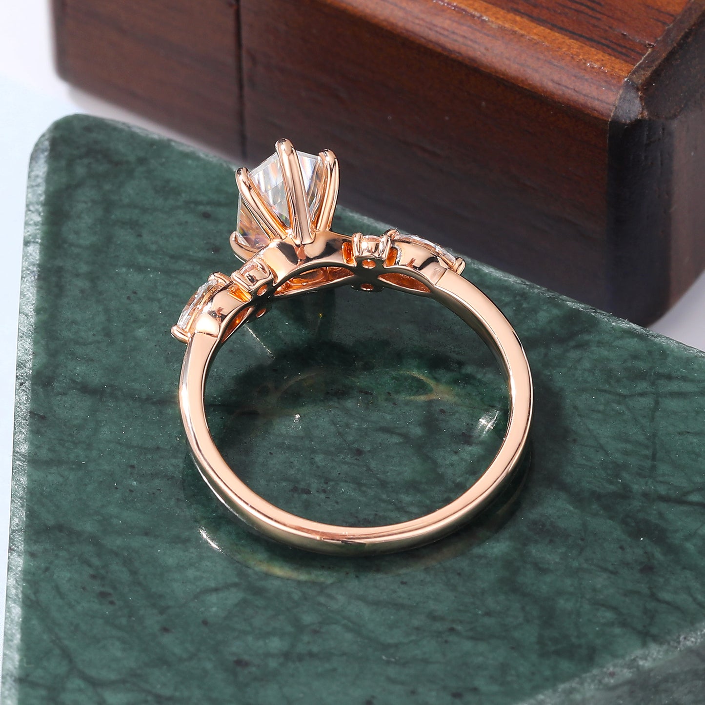 1.4ct Long Hexagon Lab-grown Diamond engagement ring, Cluster rose/white/yellow gold ring, anniversary gift S925/10K/14K/18k