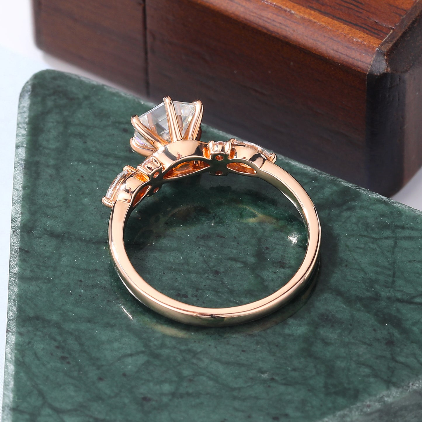 1.0ct Hexagon moissanite engagement ring, Cluster rose gold ring, anniversary gift S925/10k/14/18k gold