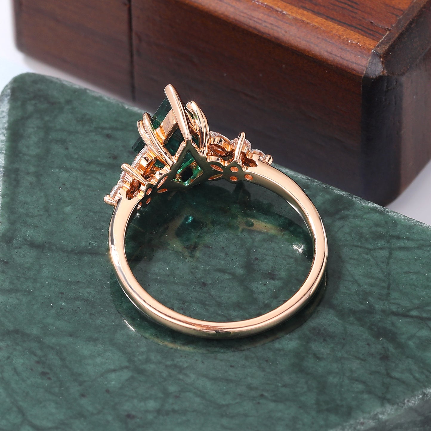 Unique Kite cut Moss agate rose gold engagement ring S925/10k/14k/18k , unique bridal ring rose/white/yellow gold