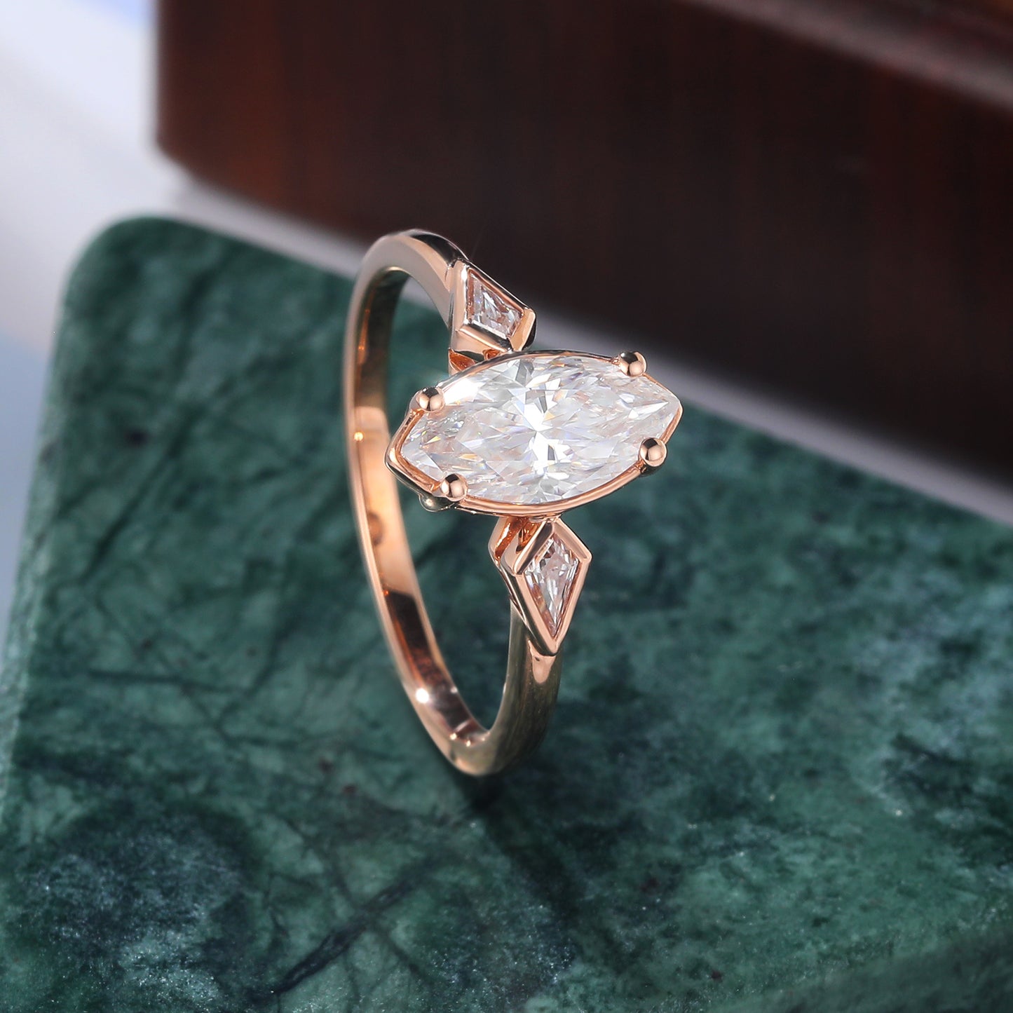 1.0CT Marquise cut moissanite rose gold engagement Ring.