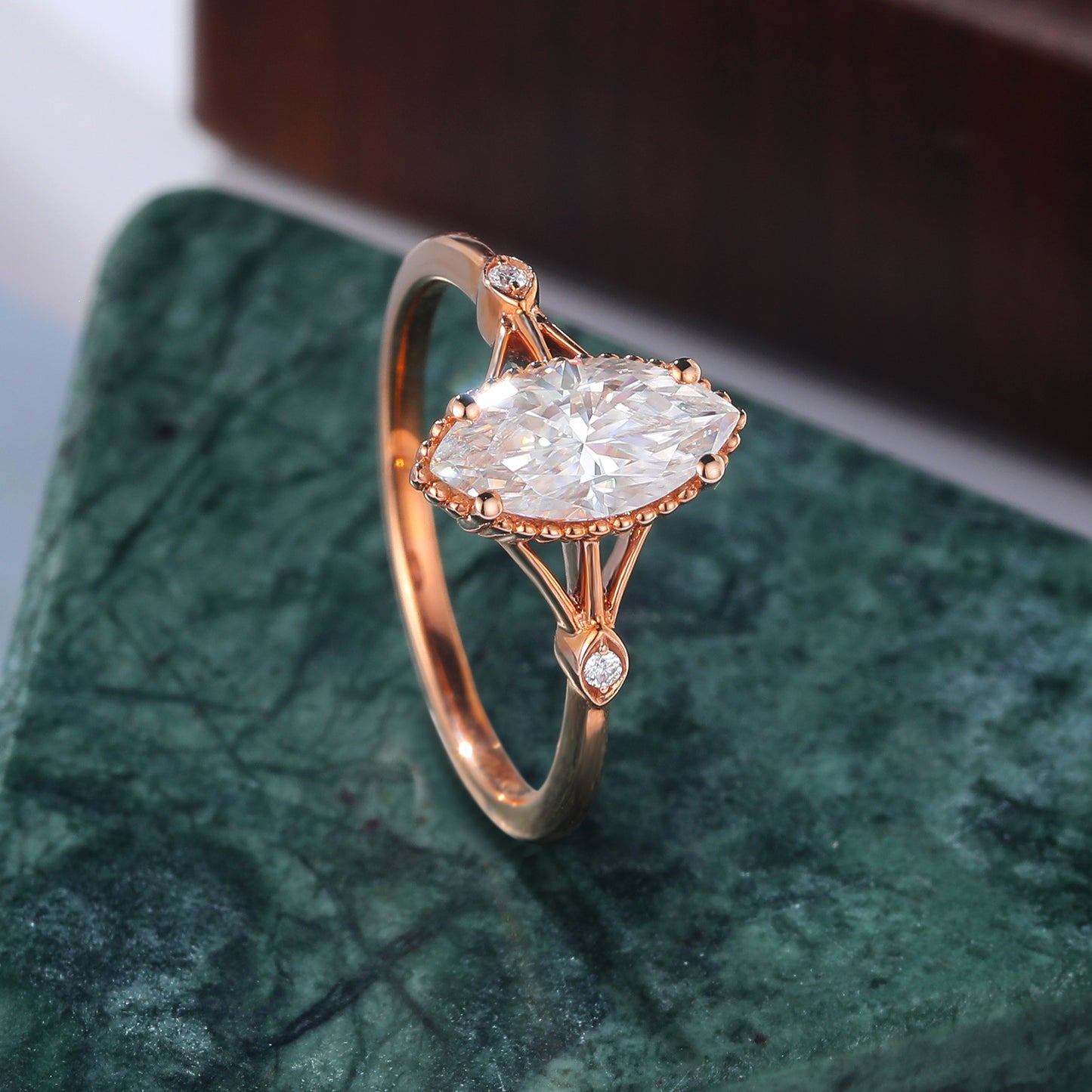 1.0CT Marquise cut moissanite rose gold engagement Ring.