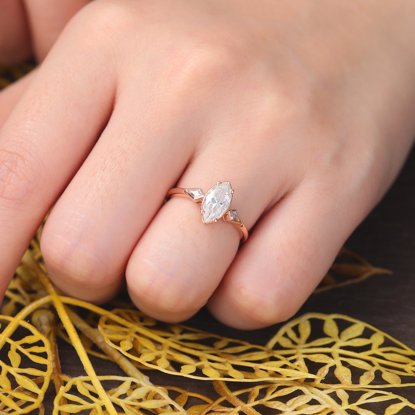 1.0CT Marquise cut moissanite rose gold engagement Ring.