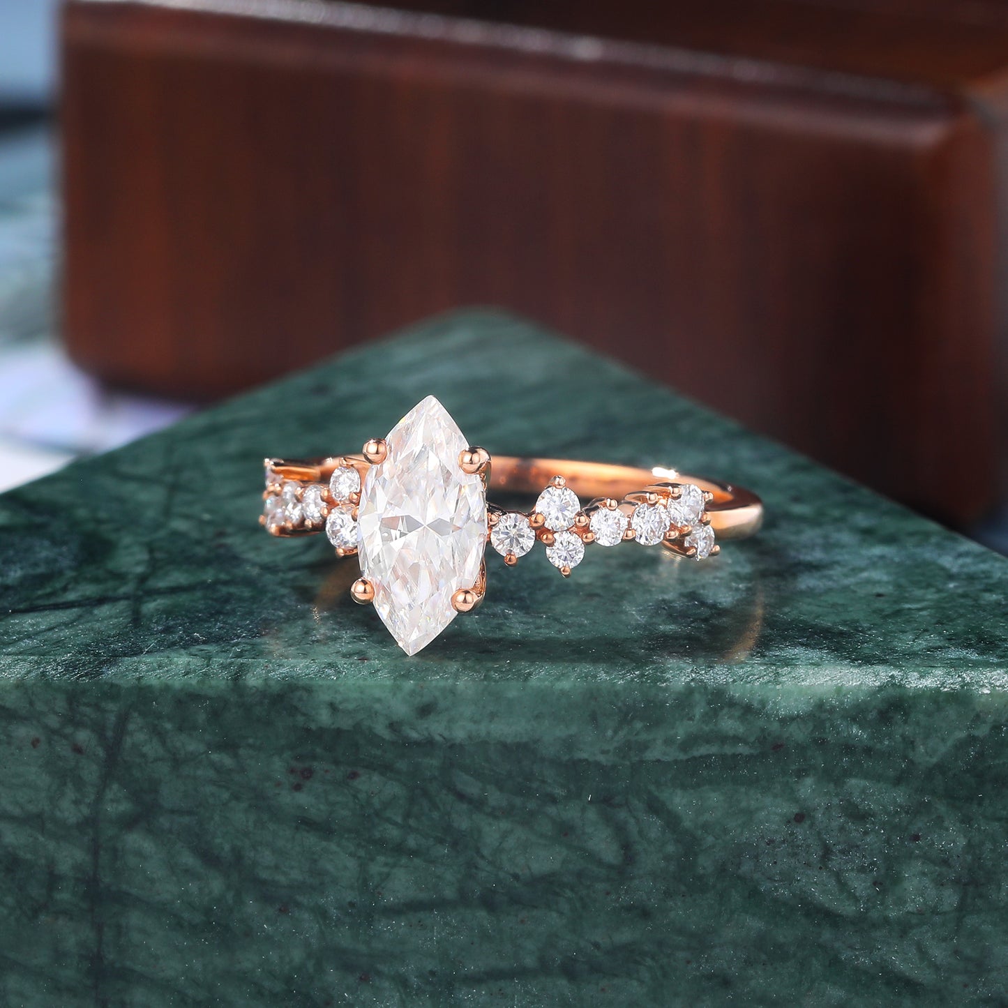 1.0CT Marquise cut moissanite rose gold engagement Ring.