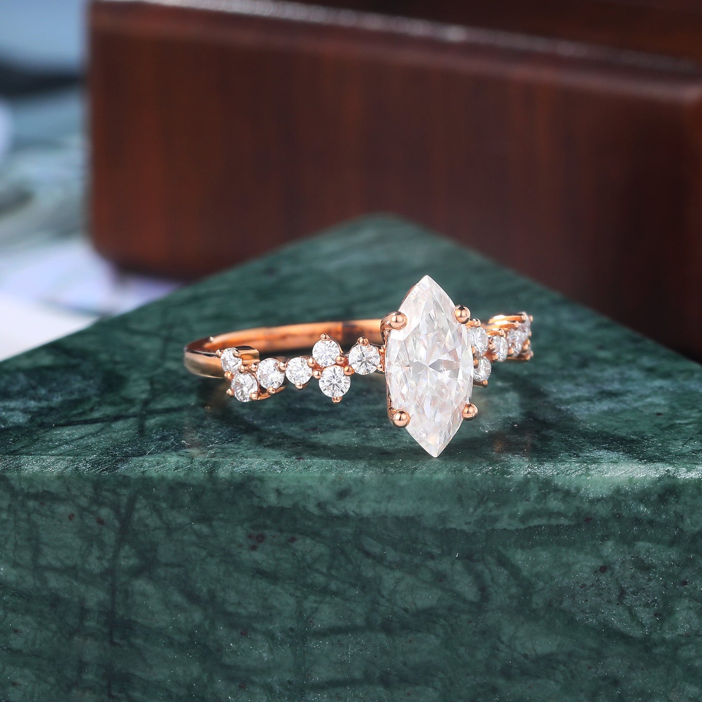 1.0CT Marquise cut moissanite rose gold engagement Ring.