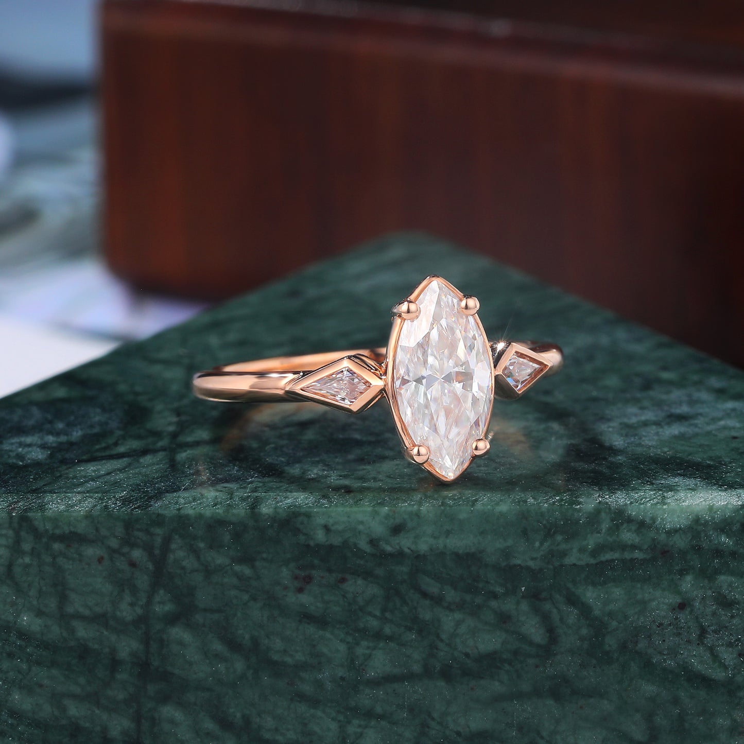 1.0CT Marquise cut moissanite rose gold engagement Ring.