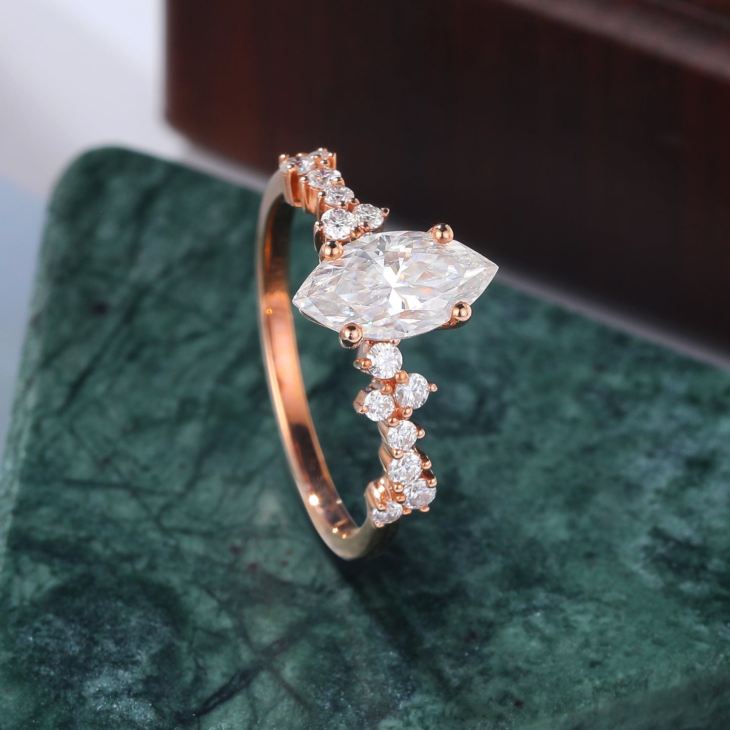 1.0CT Marquise cut moissanite rose gold engagement Ring.