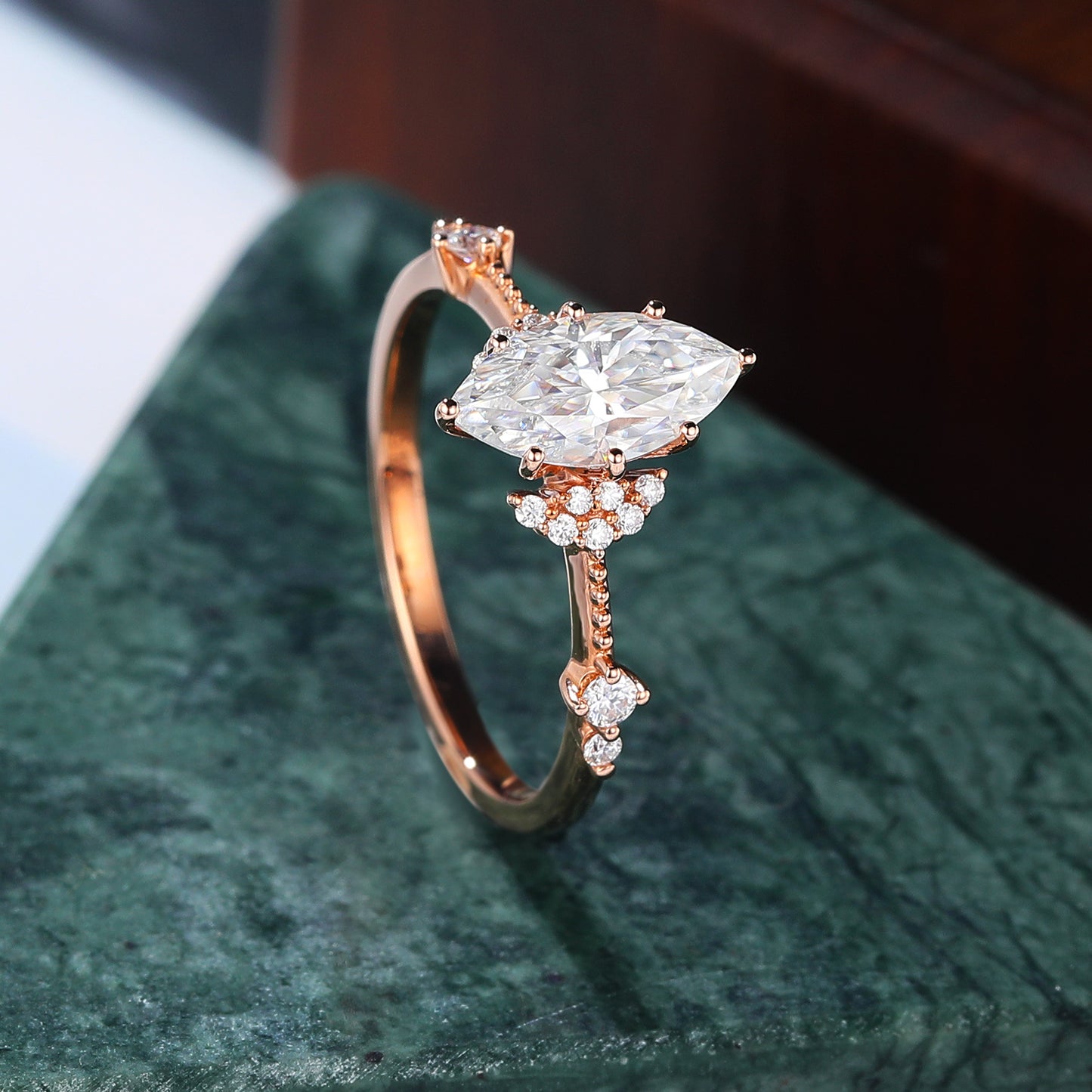 1.0ct Marquise cut moissanite rose gold engagement Ring.