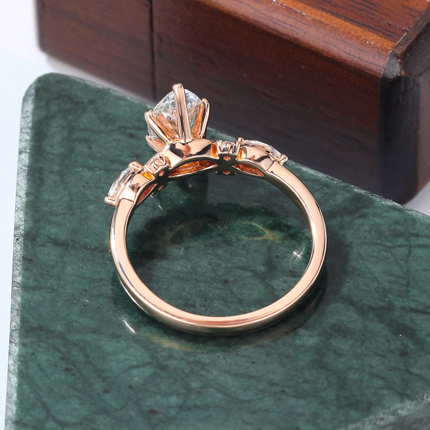 Unique Marquise cut moissanite engagement ring .rose /yellow/white gold
