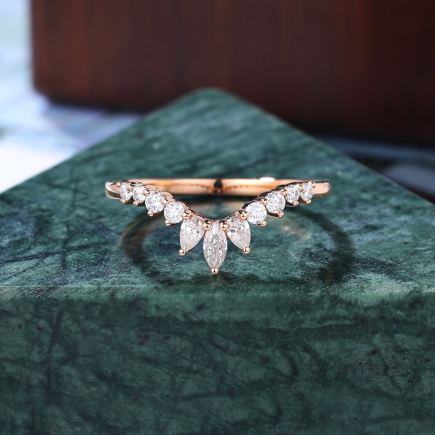 Art deco moissanite engagement ring vintage rose gold ring unique prong set anniversary promise bridal ring