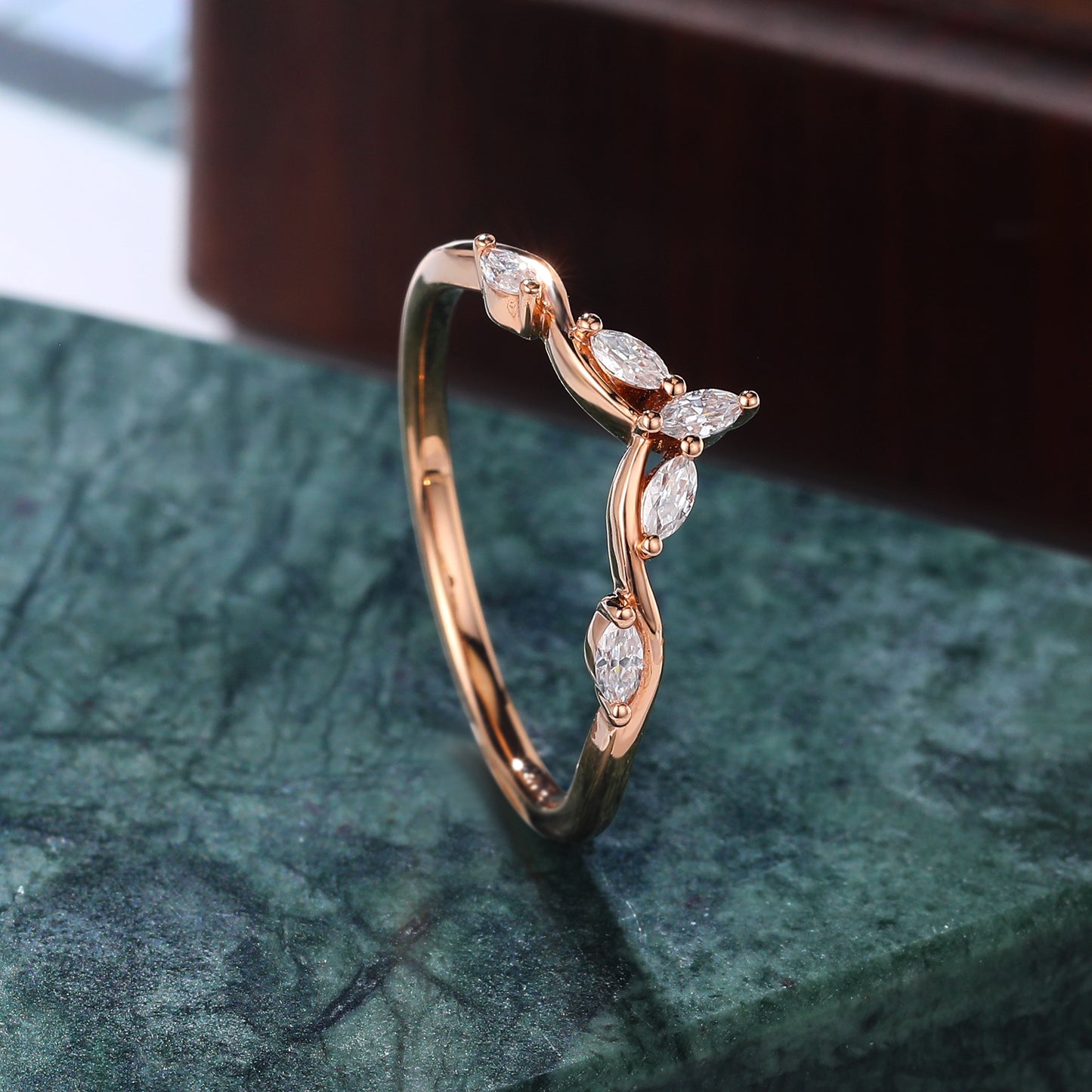 Art deco moissanite engagement ring vintage rose gold ring unique prong set anniversary promise bridal ring .10k/14k/18k gold