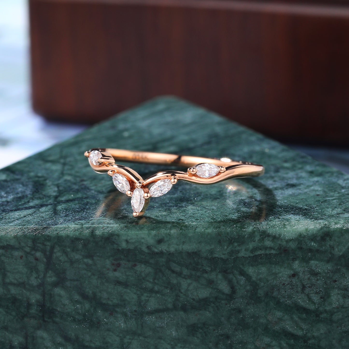 Art deco moissanite engagement ring vintage rose gold ring unique prong set anniversary promise bridal ring .10k/14k/18k gold