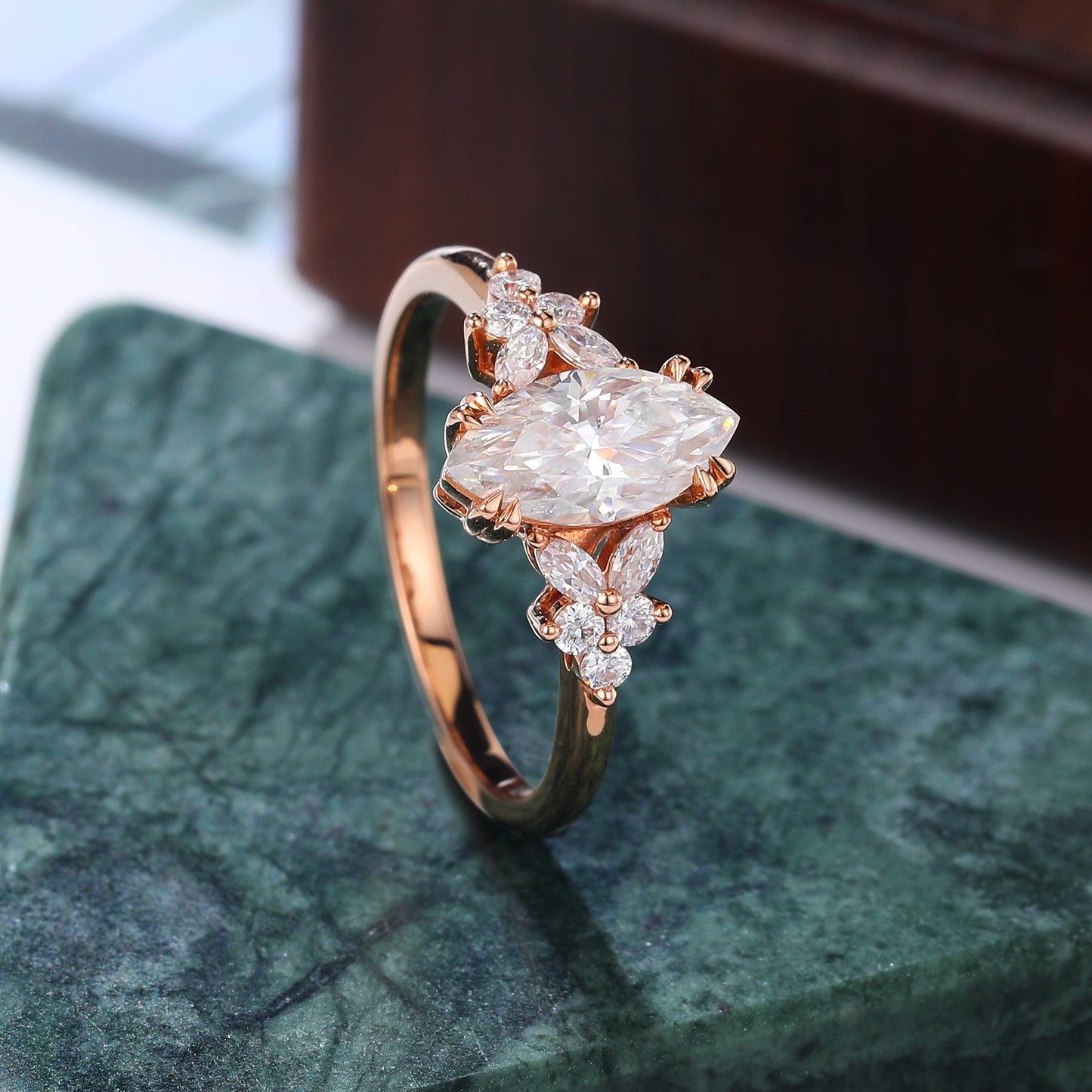 1.0ct Marquise cut Lab-grown Diamond engagement ring vintage rose gold ring 10k/14k/18k gold ring prong set anniversary promise bridal ring