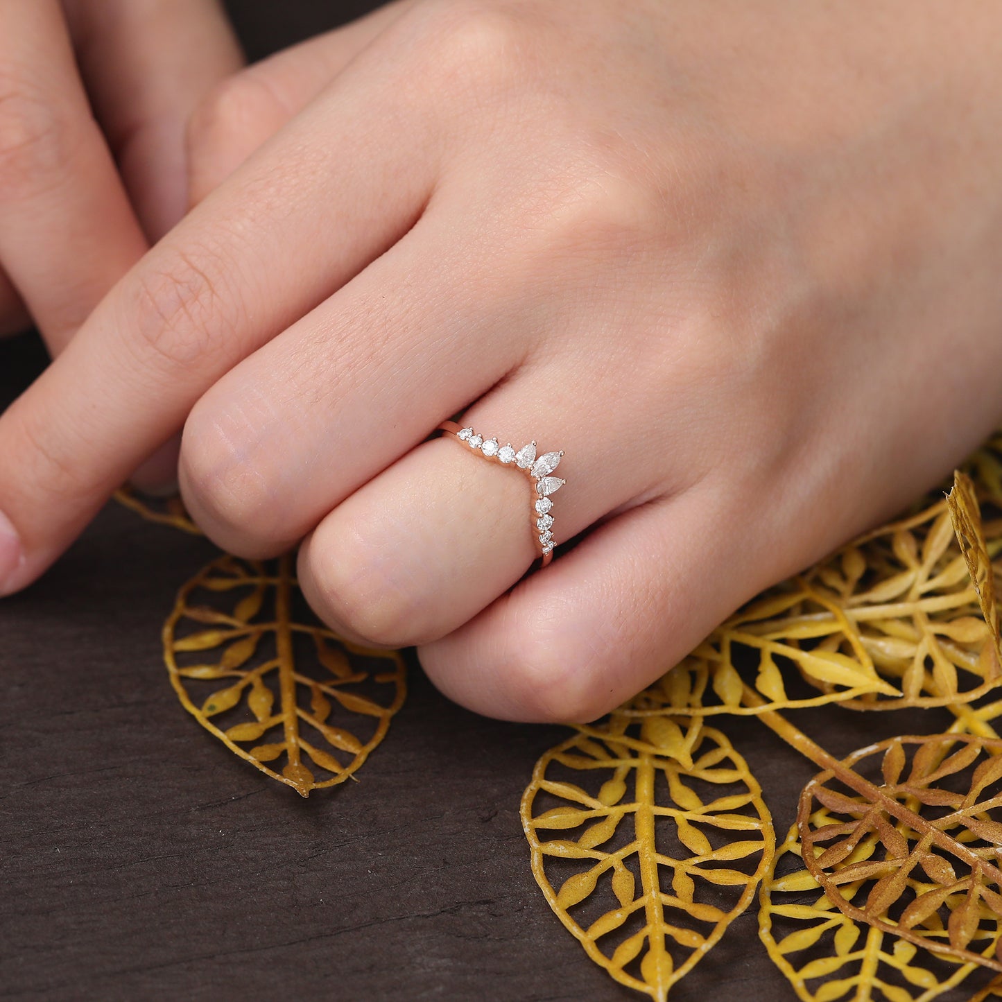 Art deco moissanite engagement ring vintage rose gold ring unique prong set anniversary promise bridal ring