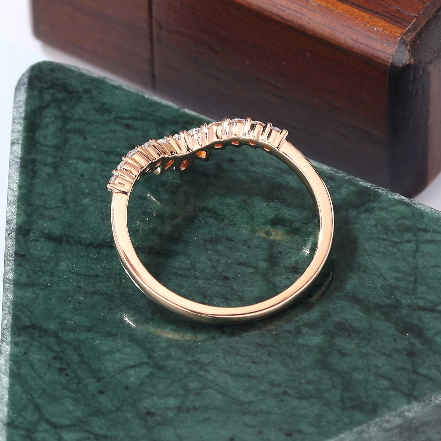 Art deco moissanite engagement ring vintage rose gold ring unique prong set anniversary promise bridal ring