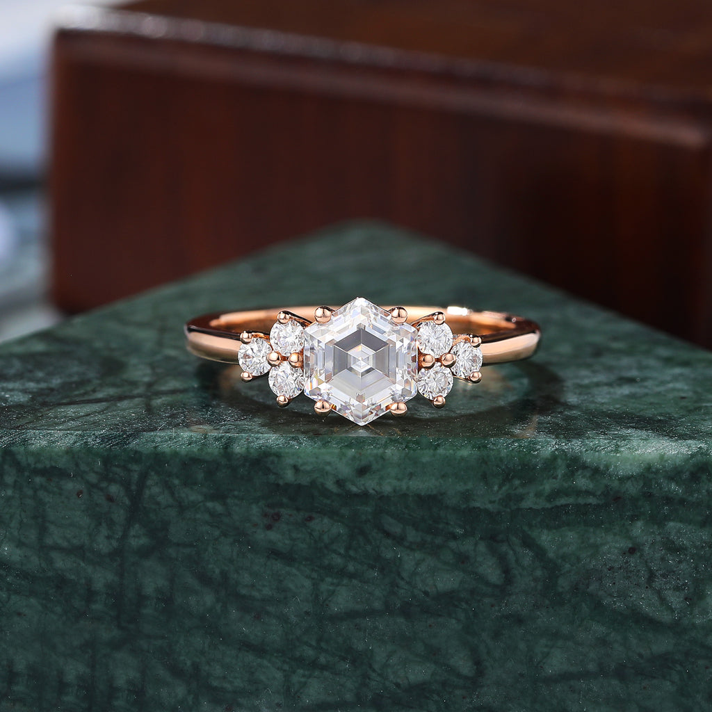 1.0ct Hexagon cut Lab grown diamond rose gold engagement Ring.