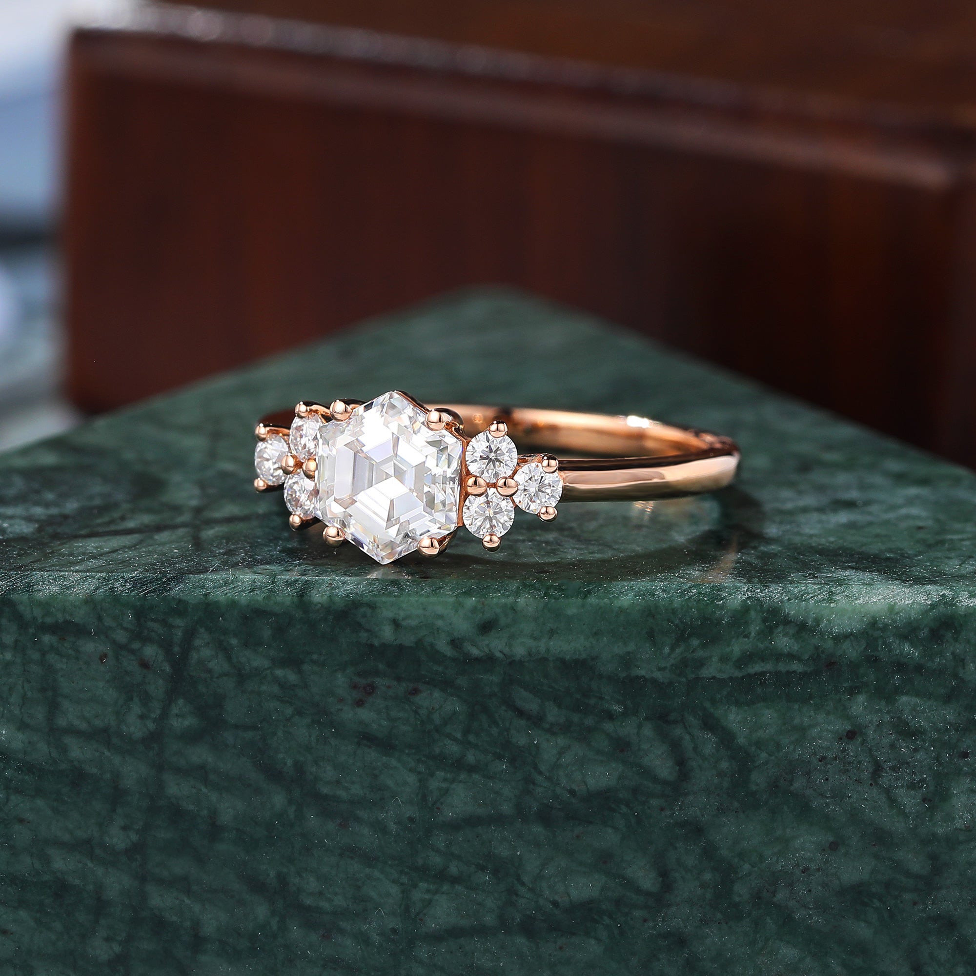 1.0ct Hexagon cut Lab grown diamond rose gold engagement Ring.
