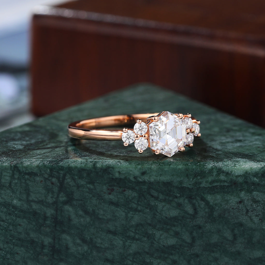 1.0ct Hexagon cut Lab grown diamond rose gold engagement Ring.