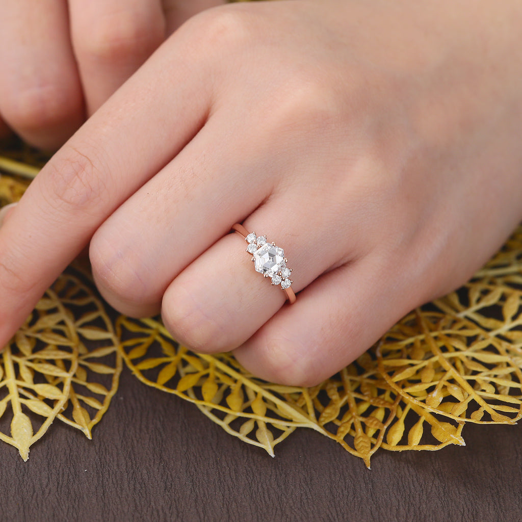 1.0ct Hexagon cut Lab grown diamond rose gold engagement Ring.