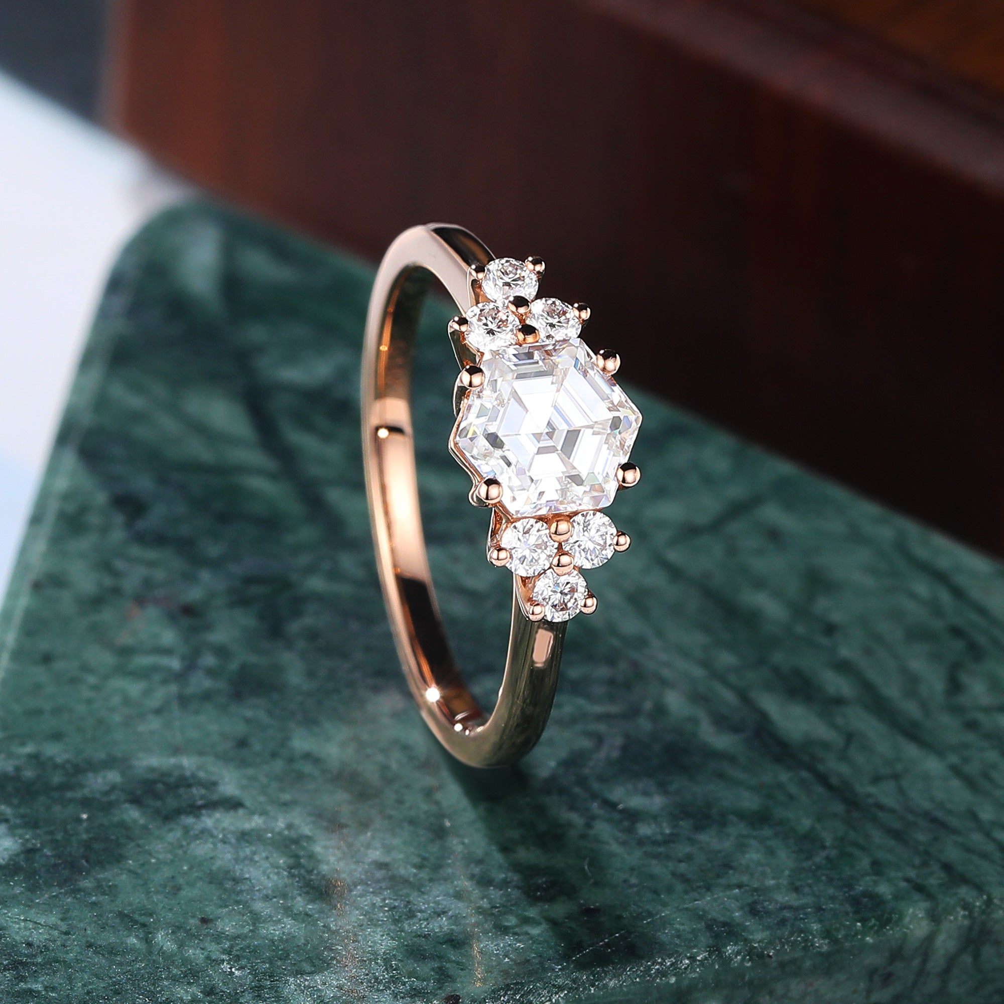 1.0ct Hexagon cut Lab grown diamond rose gold engagement Ring.