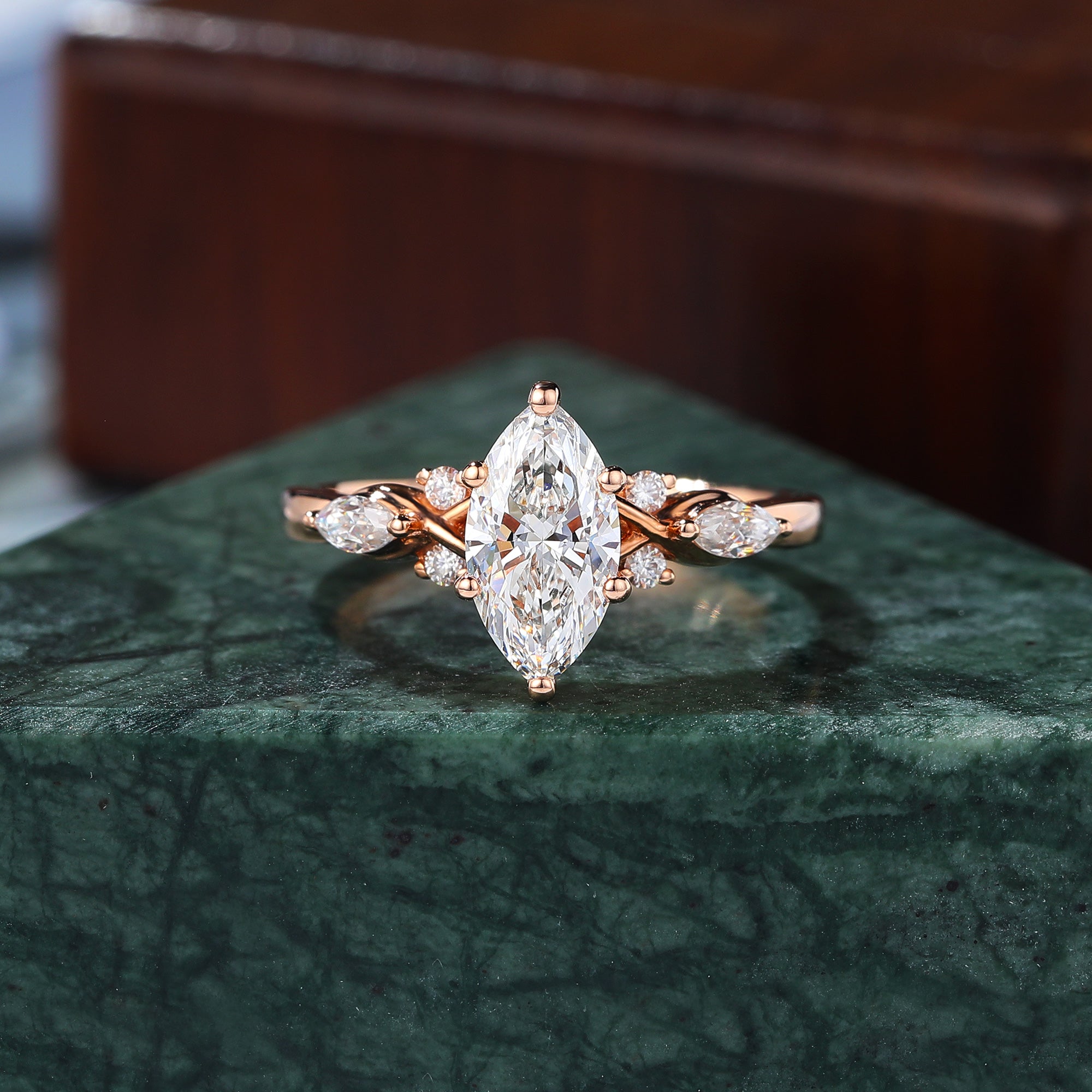 Marquise cut Lab grown diamond rose gold engagement Ring.