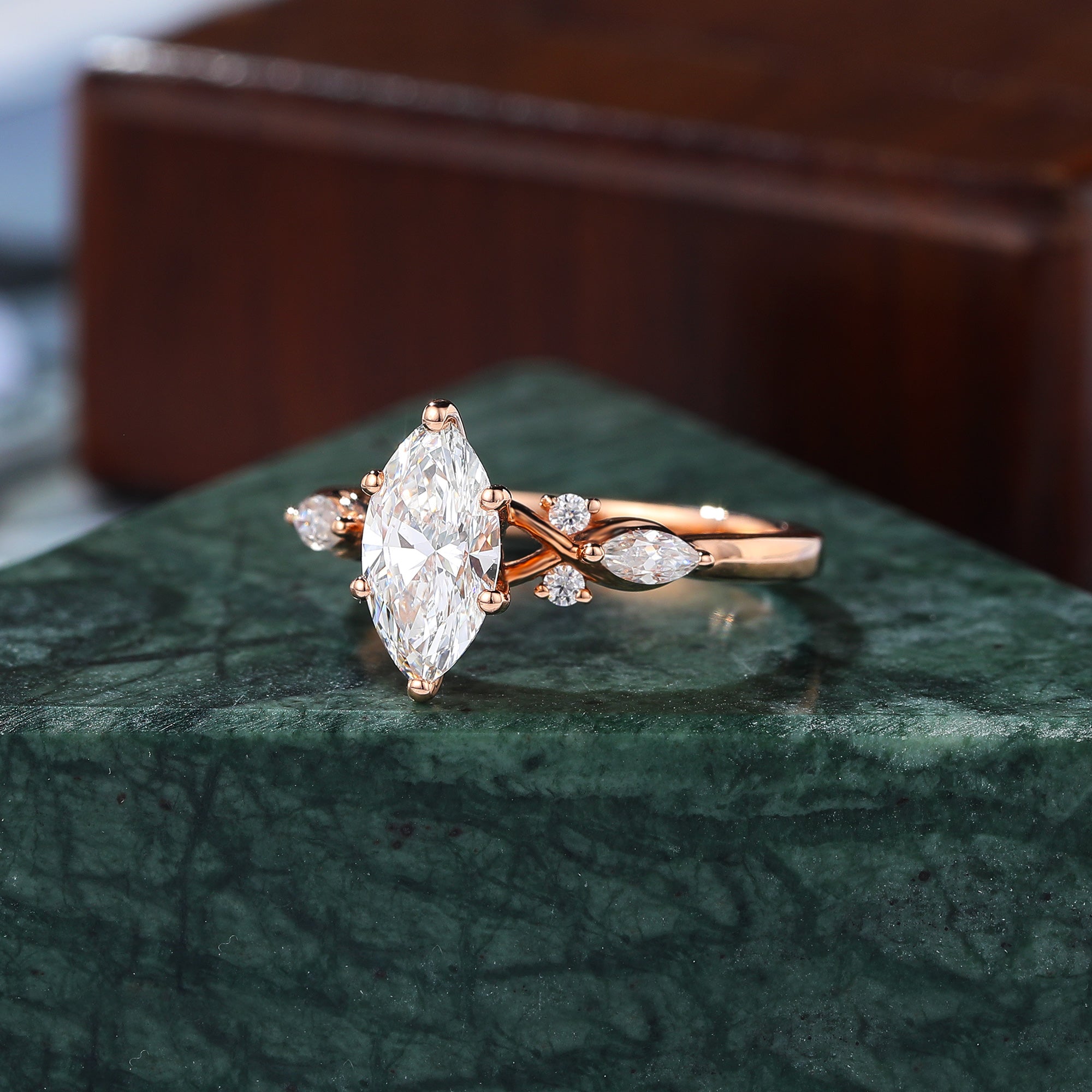Marquise cut Lab grown diamond rose gold engagement Ring.