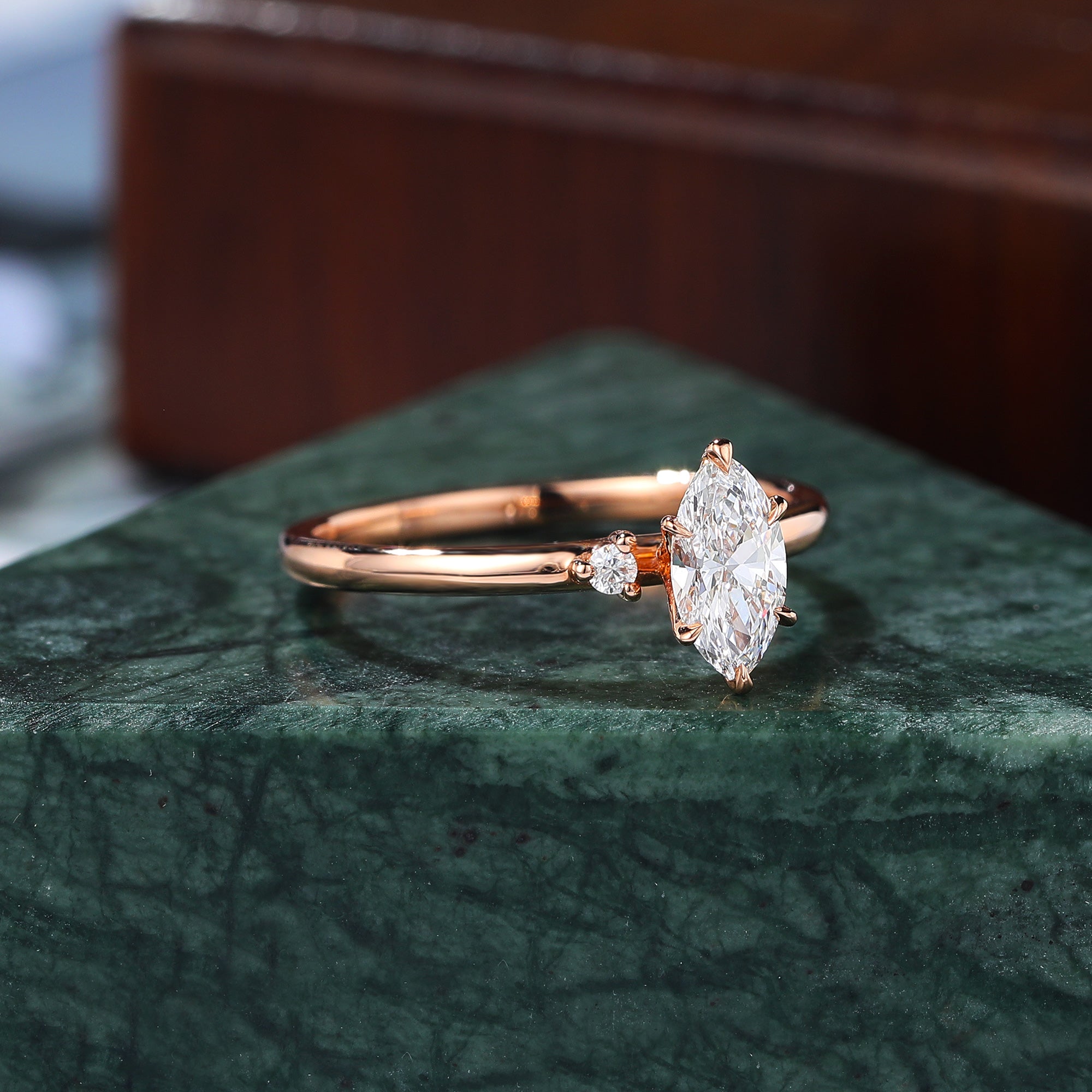 0.5ct Marquise cut Lab grown diamond rose gold engagement Ring.