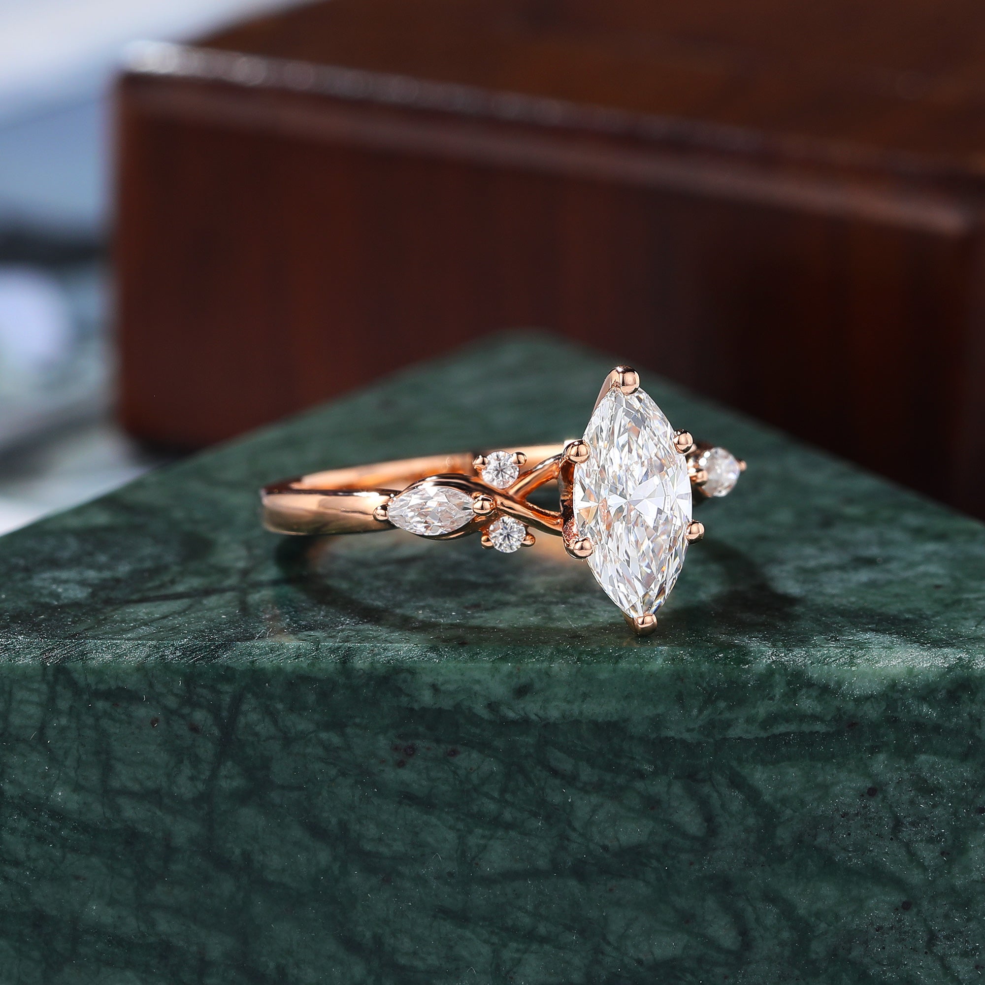 Marquise cut Lab grown diamond rose gold engagement Ring.