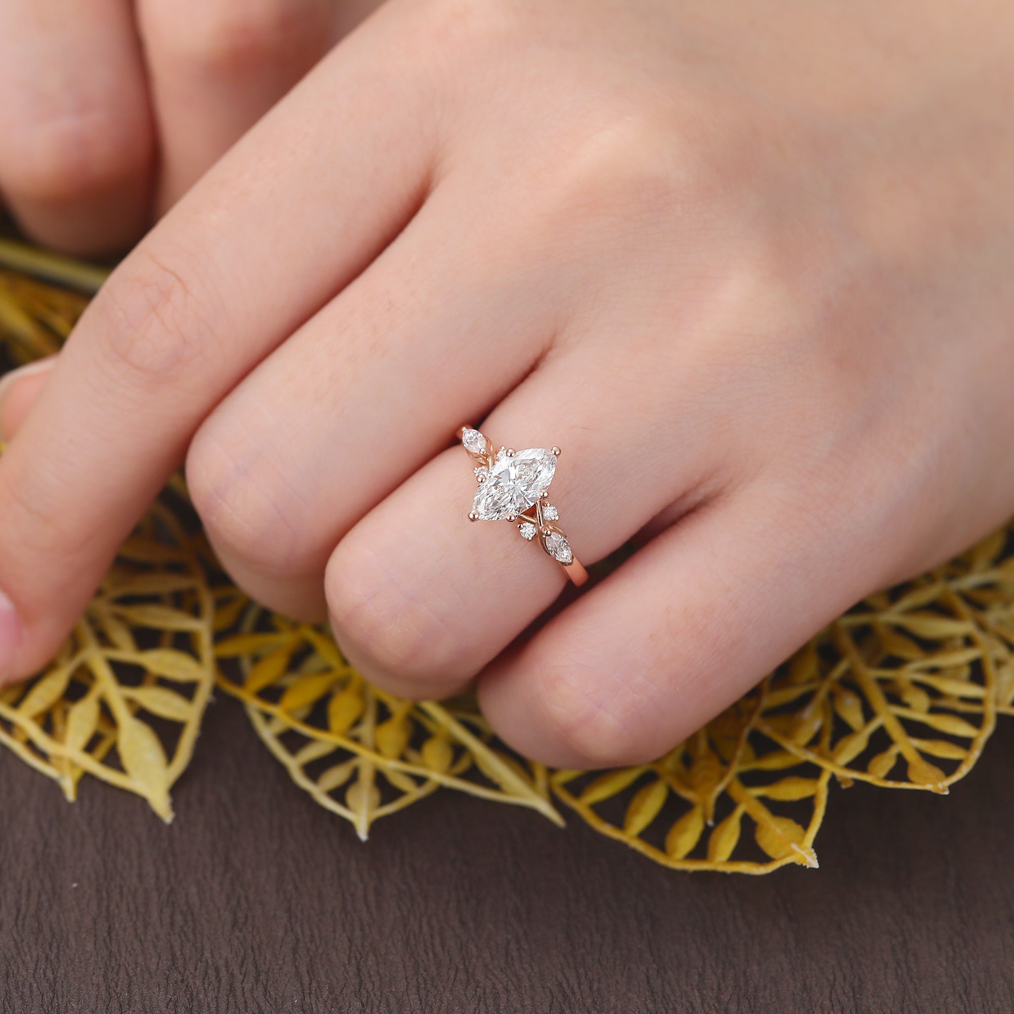 Marquise cut Lab grown diamond rose gold engagement Ring.