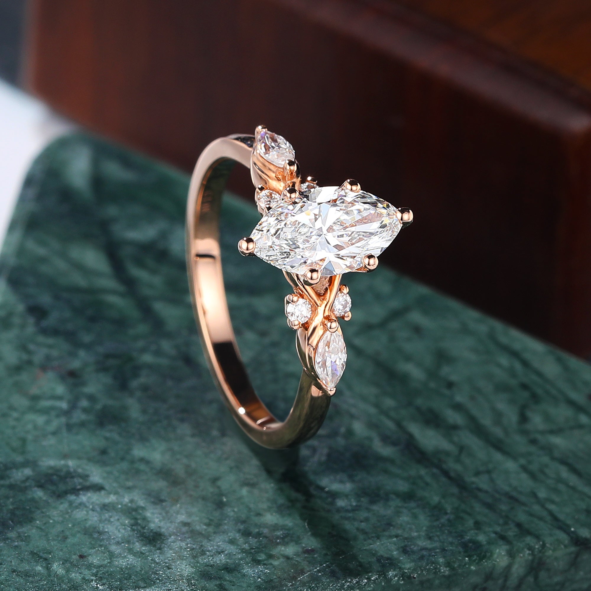 Marquise cut Lab grown diamond rose gold engagement Ring.