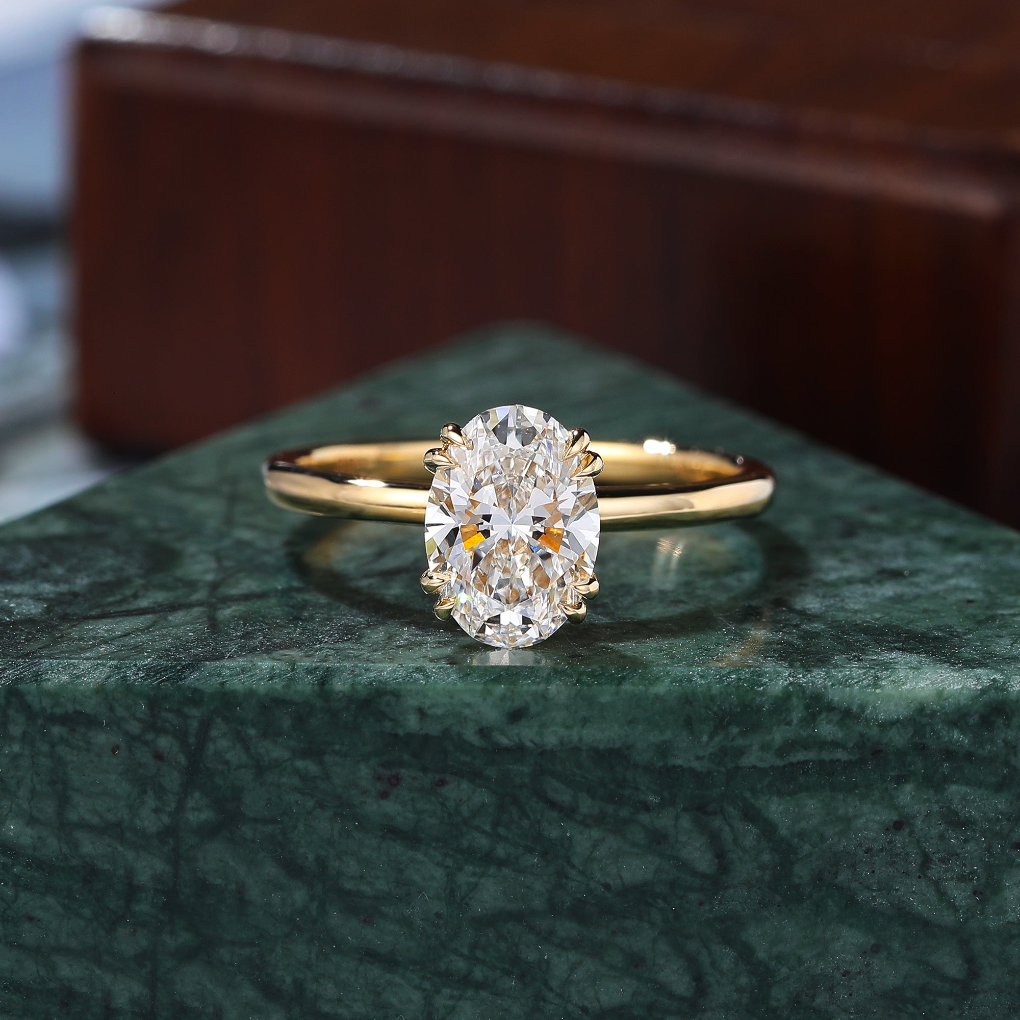 1.28CT Oval cut Lab grown diamond yellow gold engagement Ring.