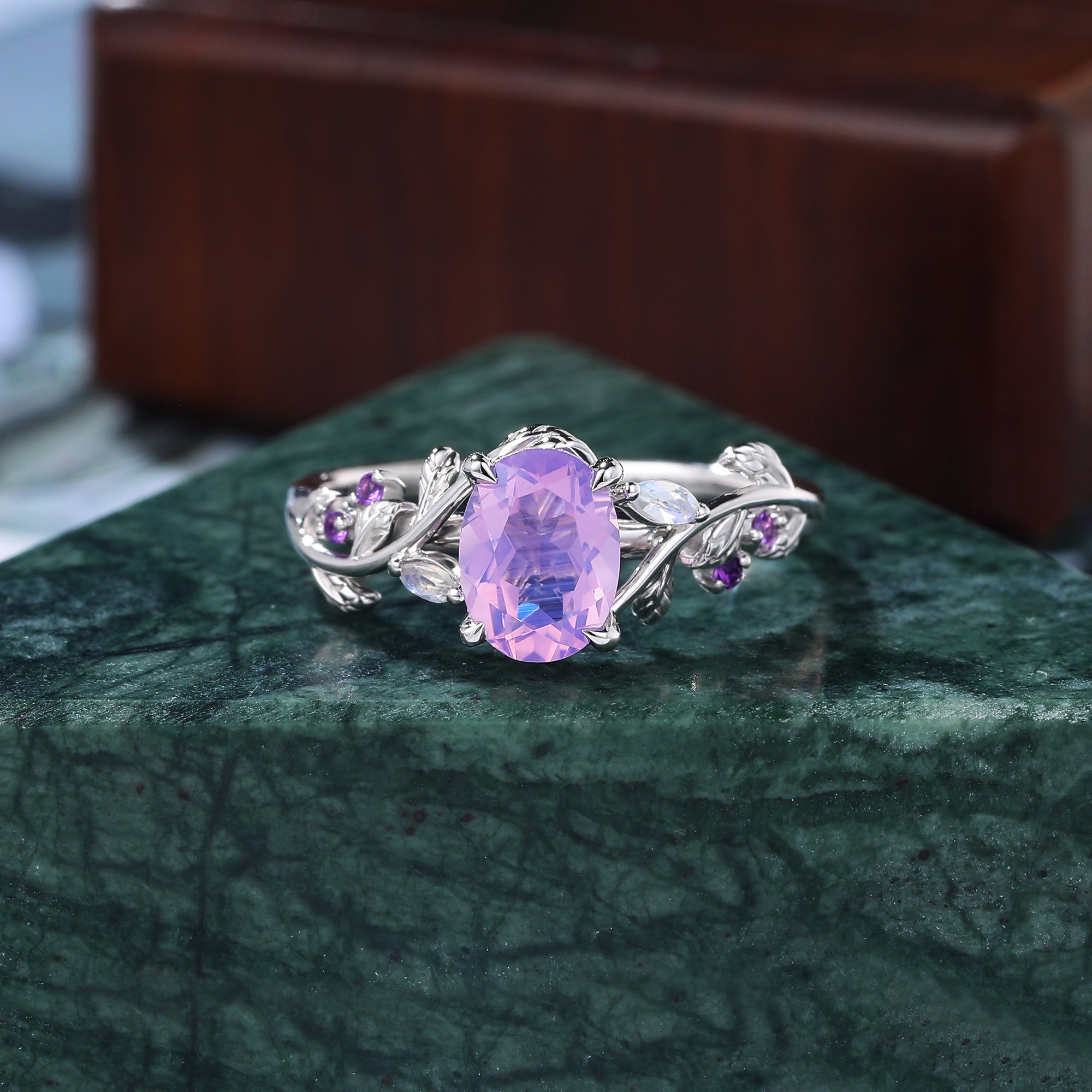 Oval cut Lavender Amethyst white gold engagement Ring.
