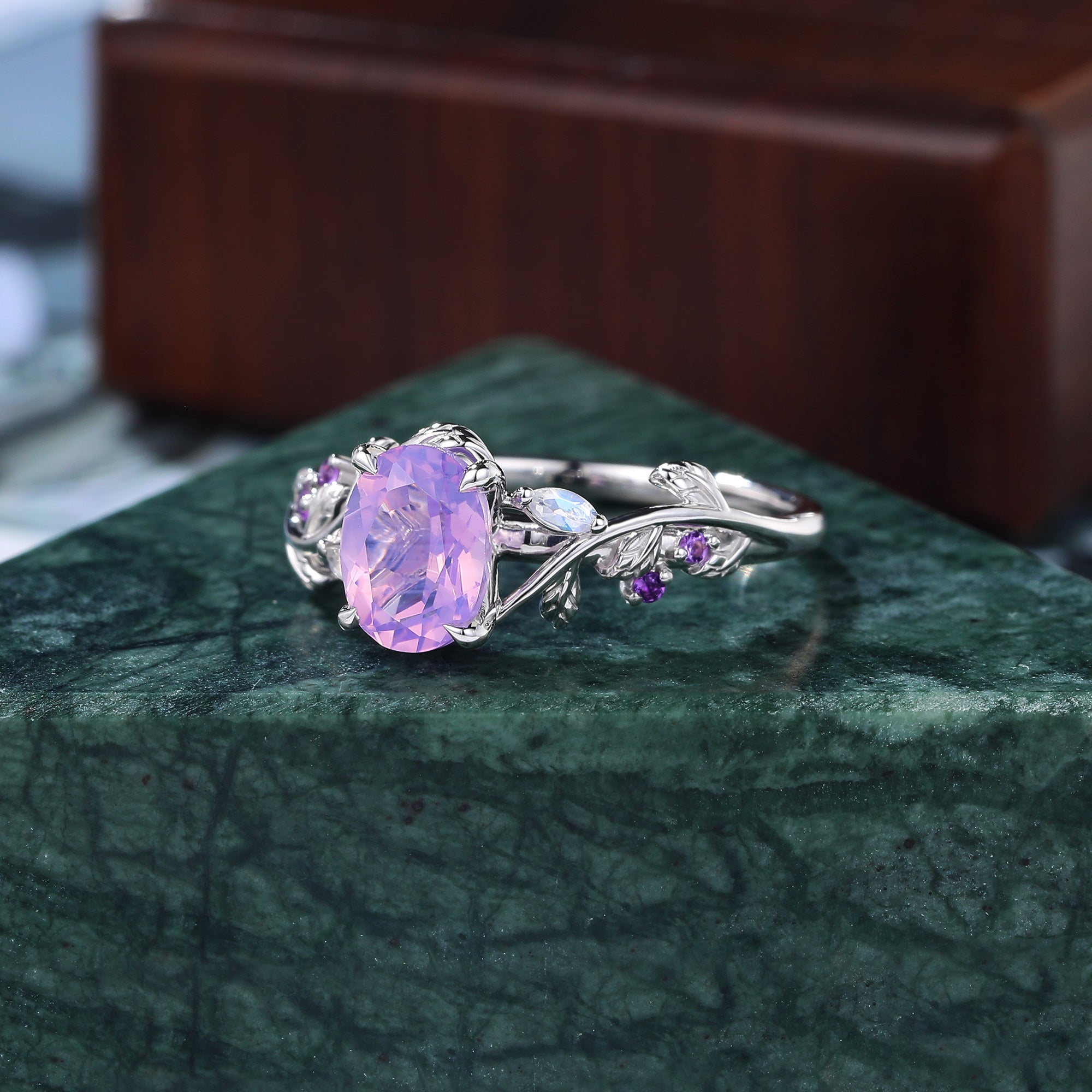 Oval cut Lavender Amethyst white gold engagement Ring.