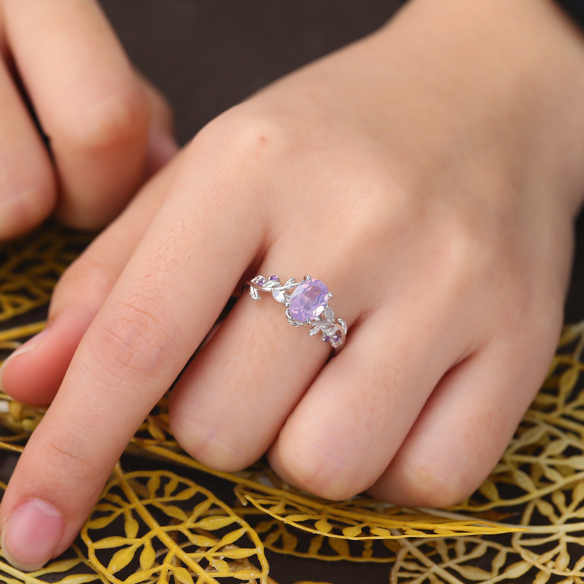 Oval cut Lavender Amethyst white gold engagement Ring.