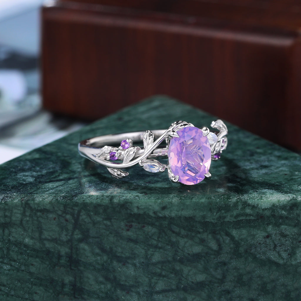 Oval cut Lavender Amethyst white gold engagement Ring.
