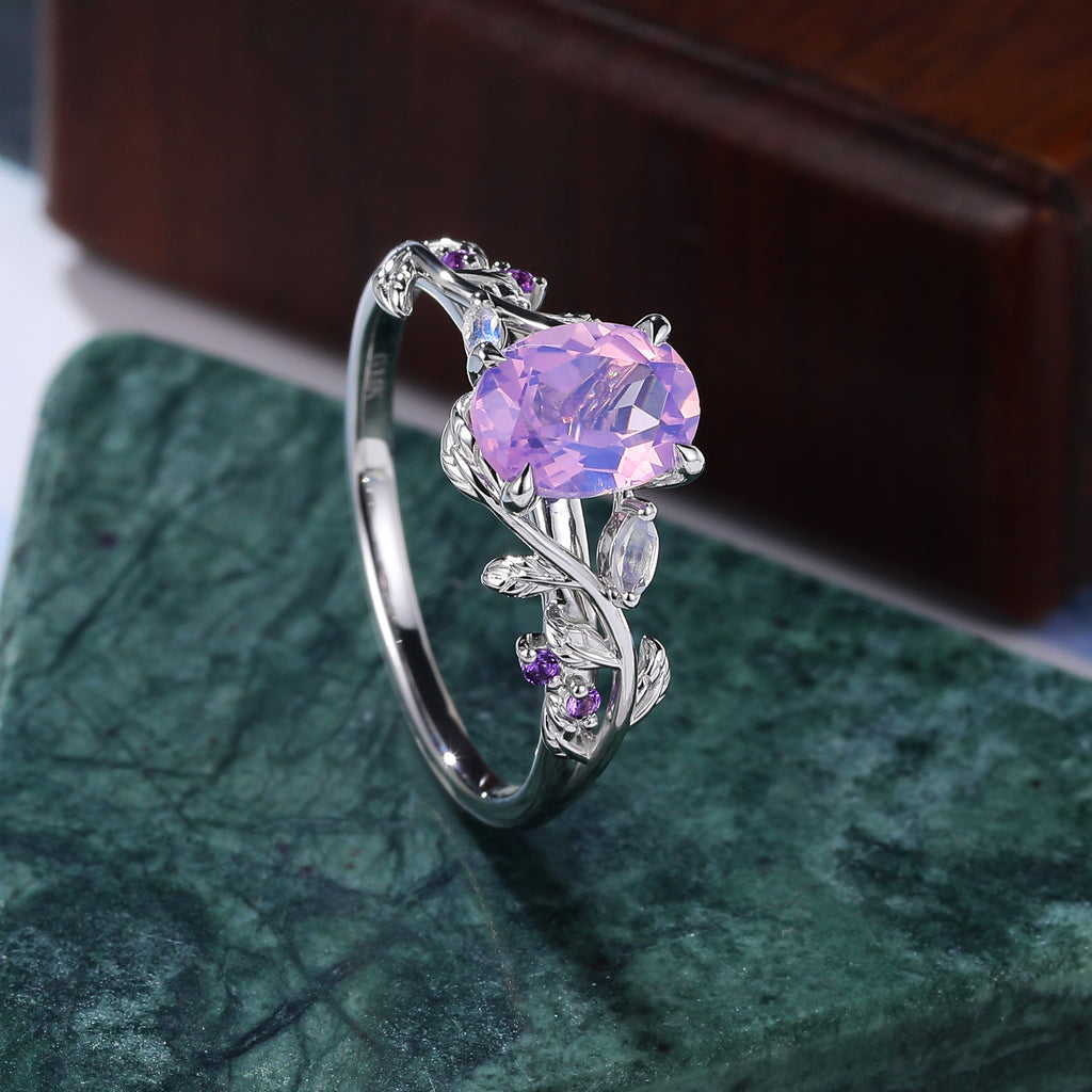 Oval cut Lavender Amethyst white gold engagement Ring.