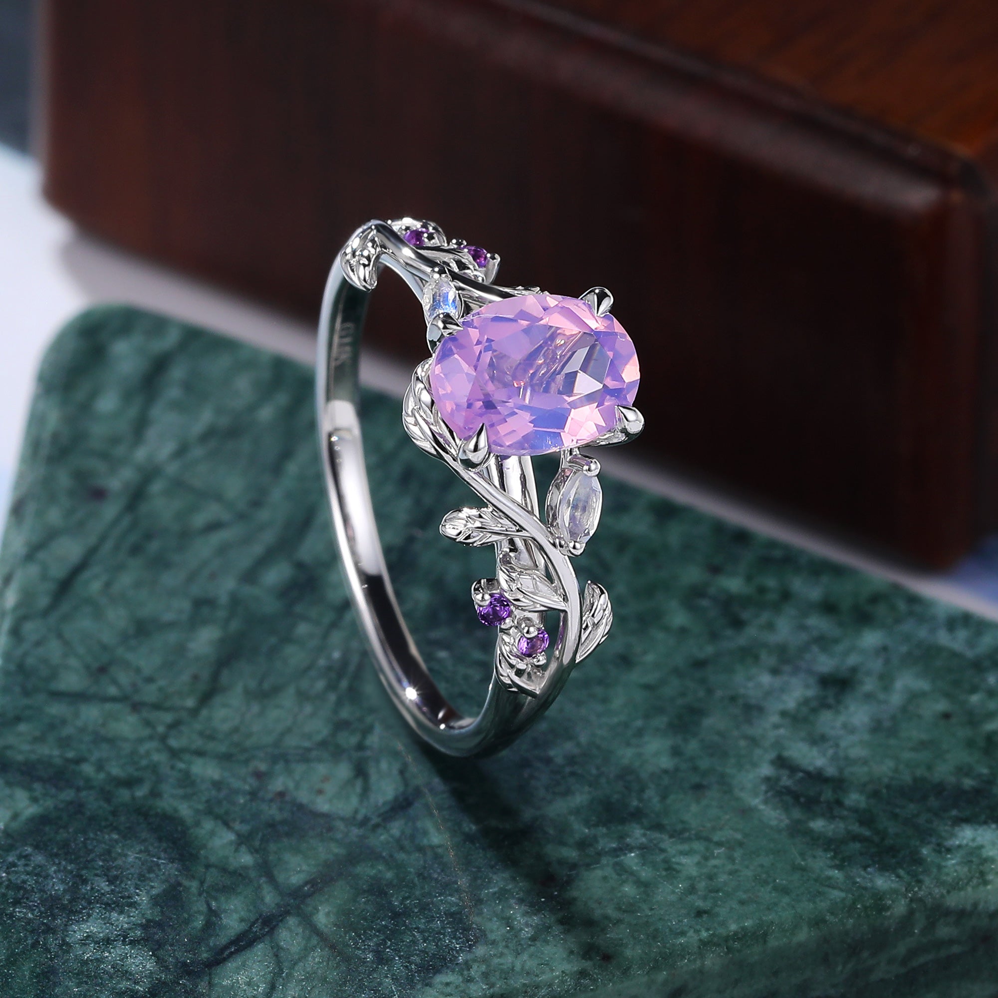 Oval cut Lavender Amethyst white gold engagement Ring.