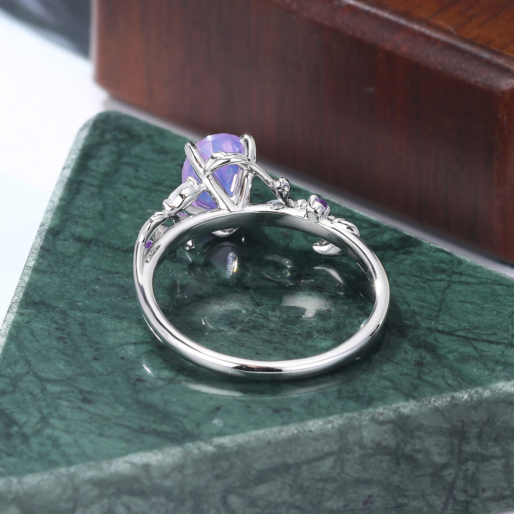Oval cut Lavender Amethyst white gold engagement Ring.