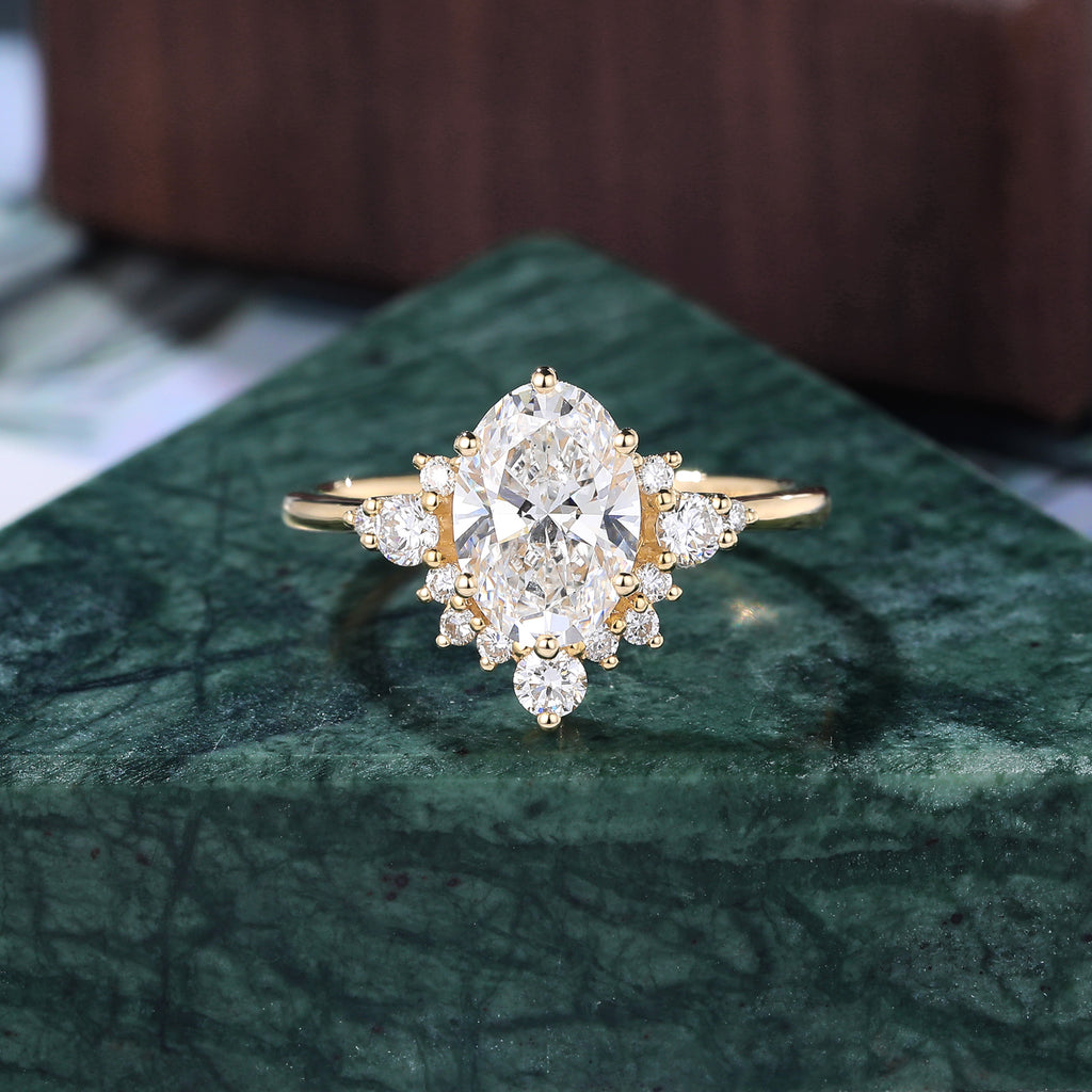 1.5ct Oval cut Lab grown diamond yellow gold engagement Ring.